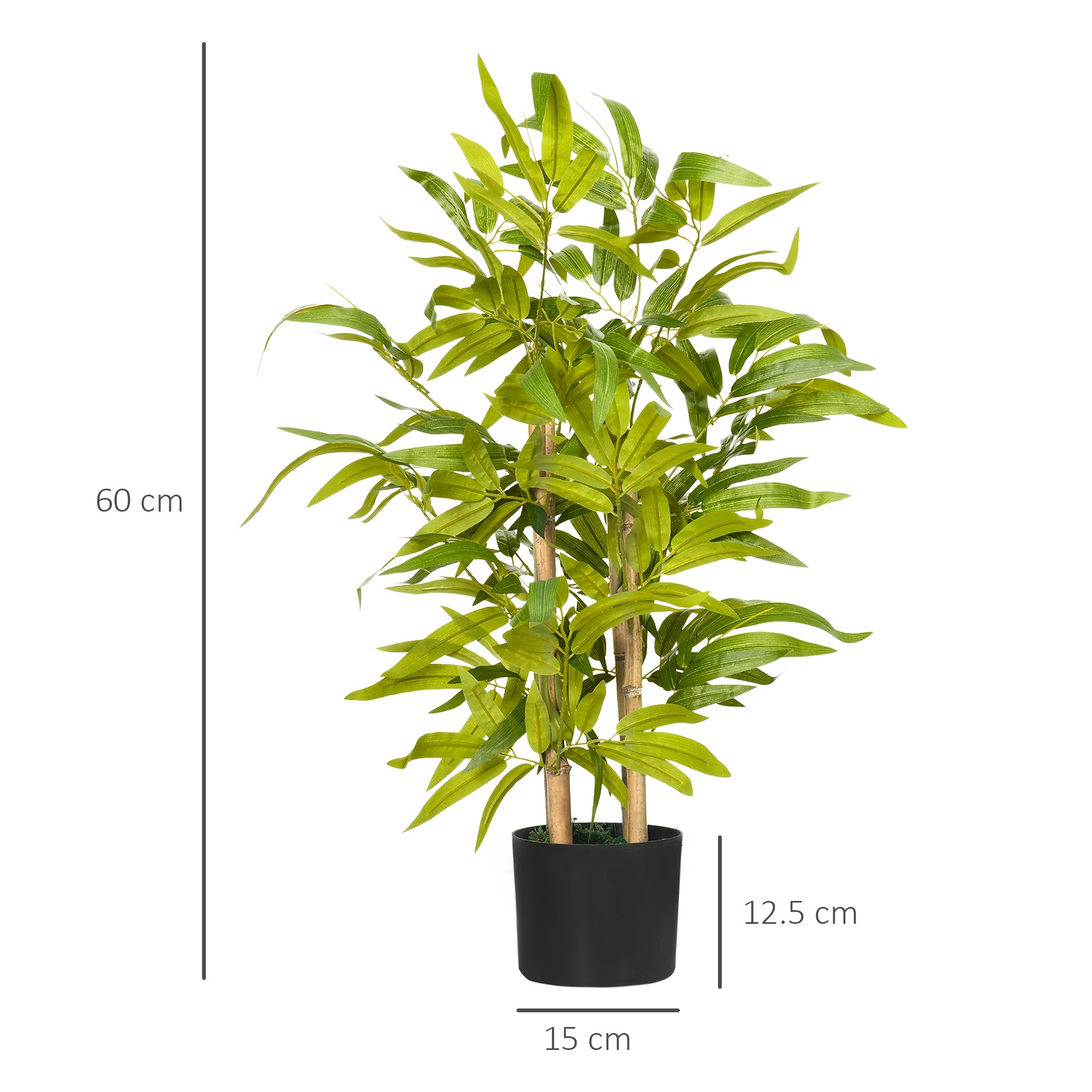 HOMCOM Artificial Plants Bamboo Tree in Pot Desk Fake Plants for Home Indoor Outdoor Decor, 15x15x60cm, Green - North Peak Garden Furniture