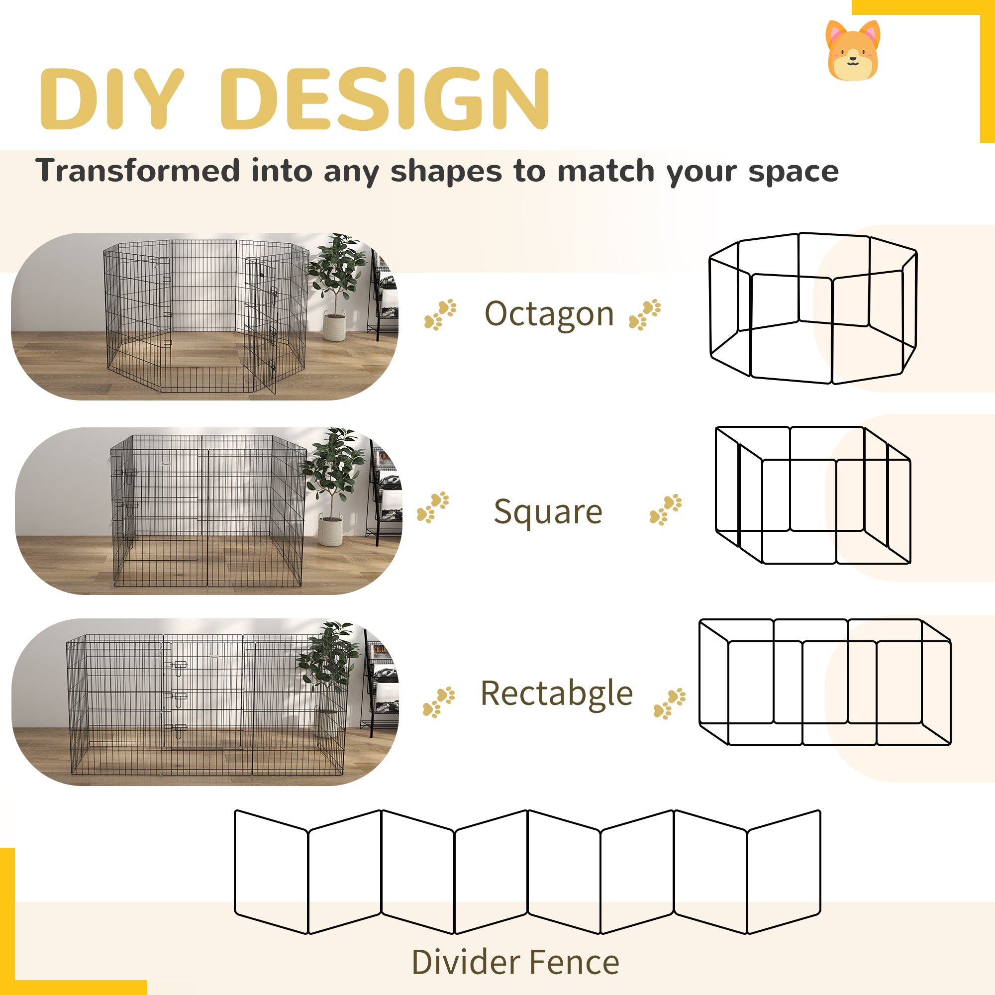 PawHut 8 Panel DIY Dog Pen with Door, for Dogs, Small Animals, Indoor/Outdoor Use, 91cm High - North Peak Garden Furniture