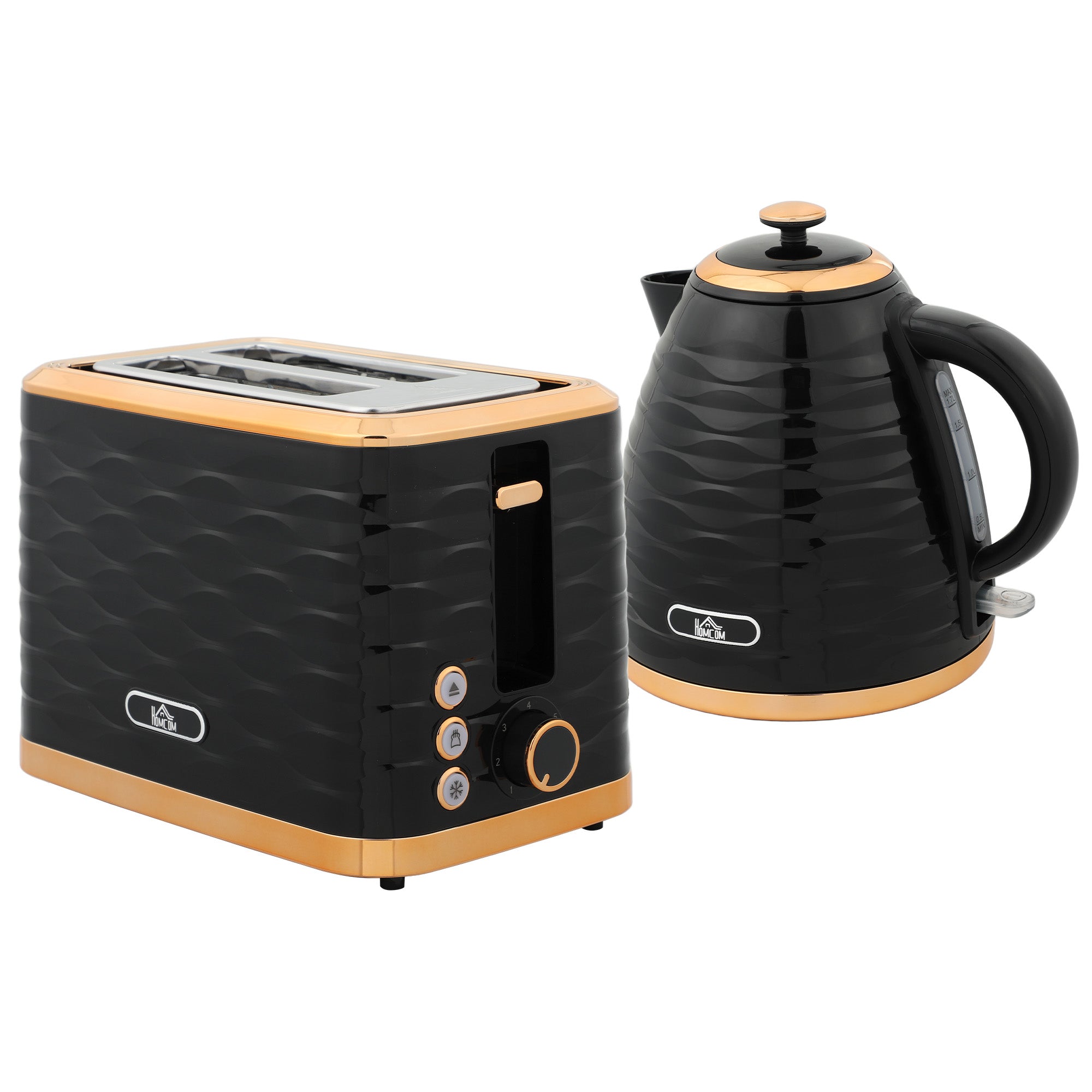 HOMCOM 3000W 1.7L Rapid Boil Kettle & 2 Slice Toaster, Kettle and Toaster Set with 7 Browning Controls and Crumb Tray, Black - North Peak Garden Furniture