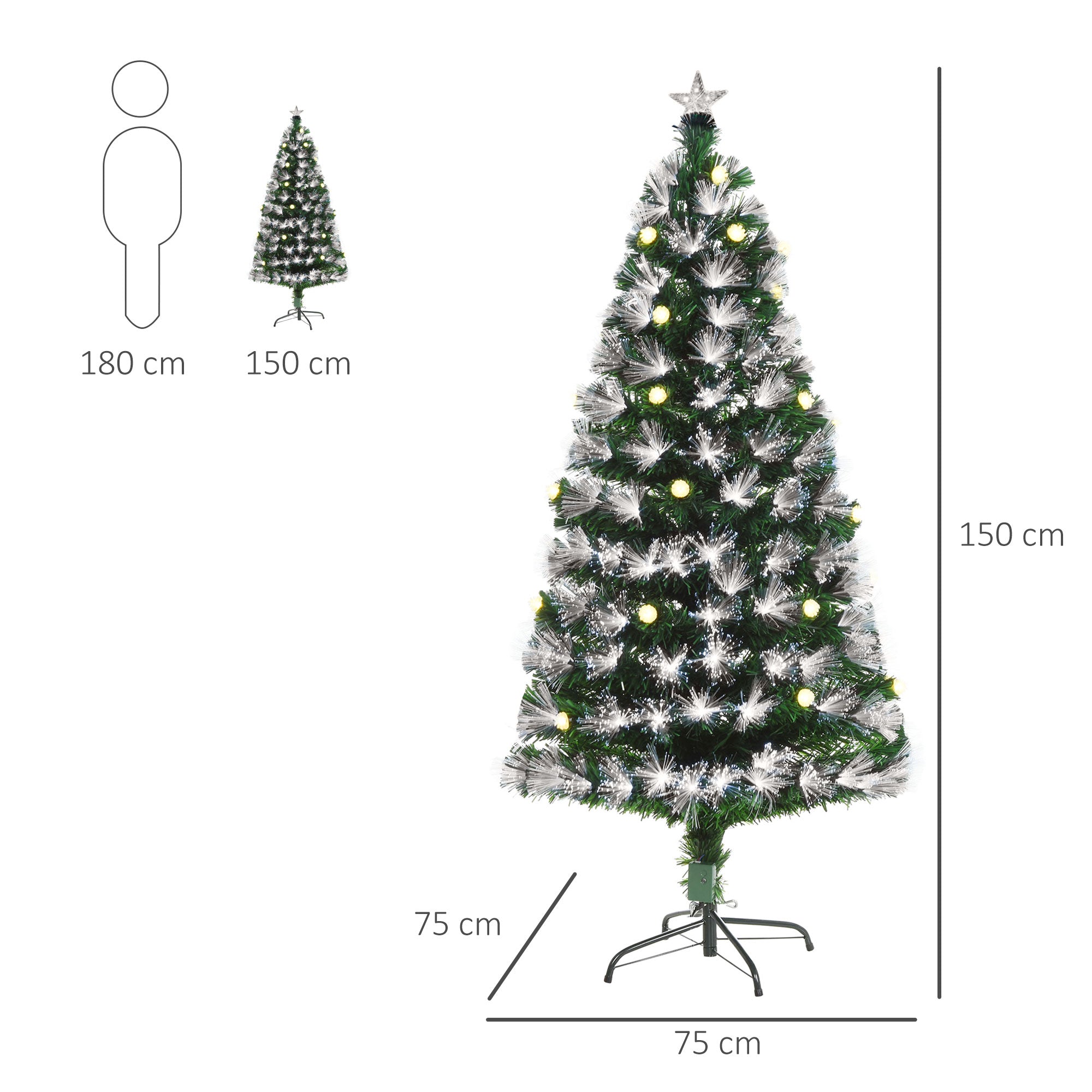 HOMCOM 5ft White Light Artificial Christmas Tree w/ 180 LEDs Star Topper Tri-Base Full Bodied Seasonal Decoration Pre-Lit Home - North Peak Garden Furniture