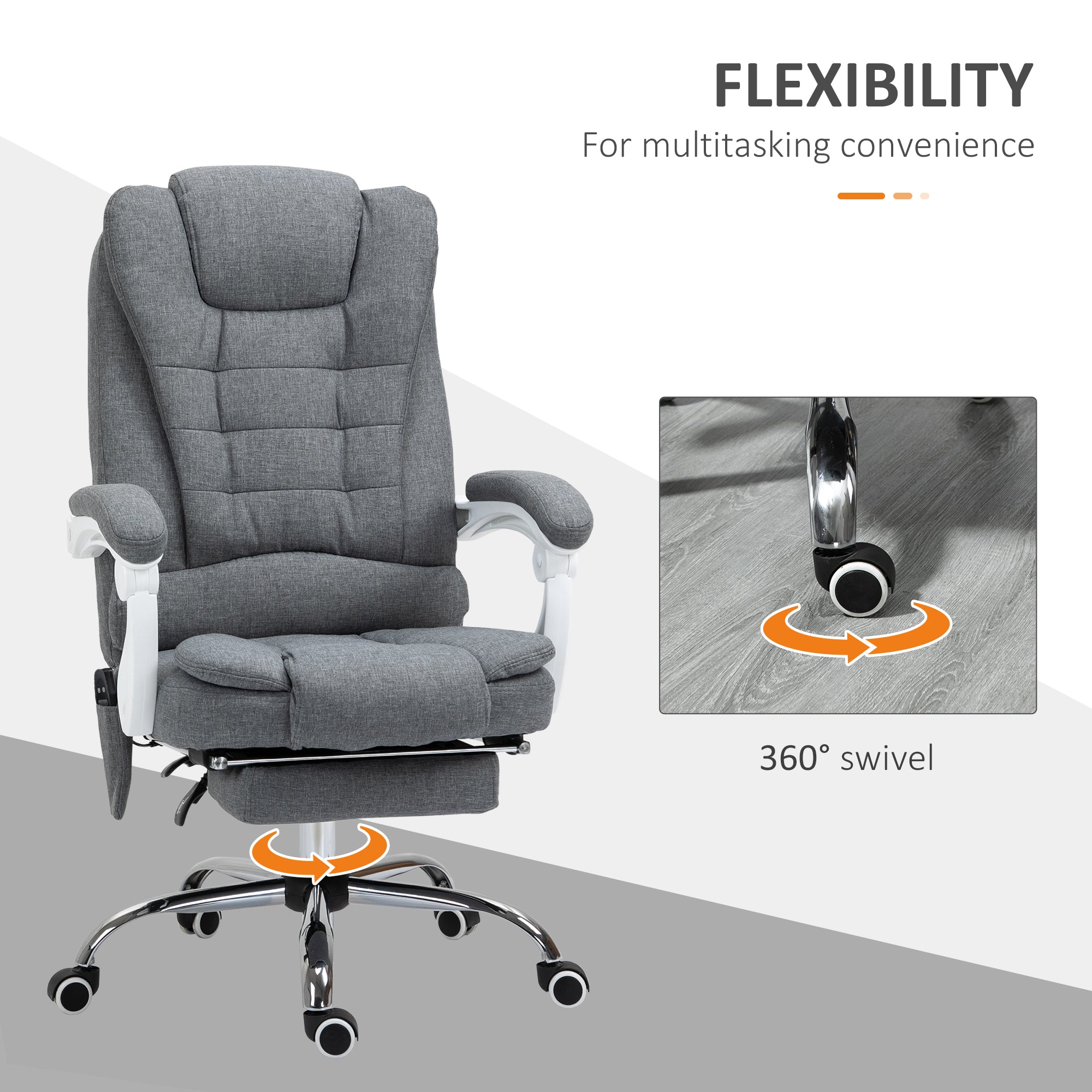 Vinsetto Heated 6 Points Vibration Massage Executive Office Chair Adjustable Swivel Ergonomic High Back Desk Chair Recliner with Footrest Grey - North Peak Garden Furniture
