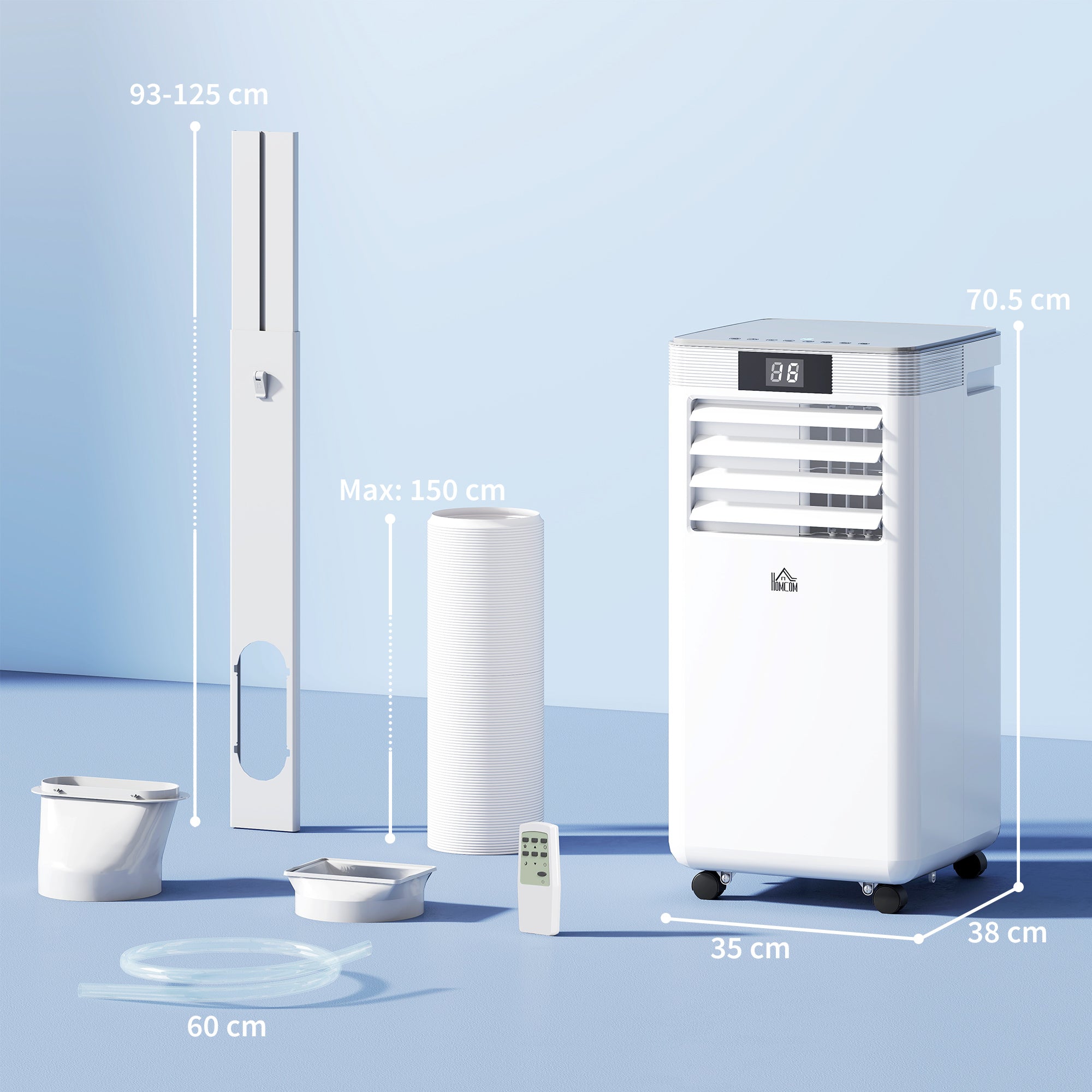 HOMCOM 7000 BTU Air Conditioning Unit, 3-in-1 Portable Air Conditioner, Dehumidifier, Cooling Fan with Remote Control, LED Display, 2 Speeds, 24H Timer, Window Venting Kit, 15m²