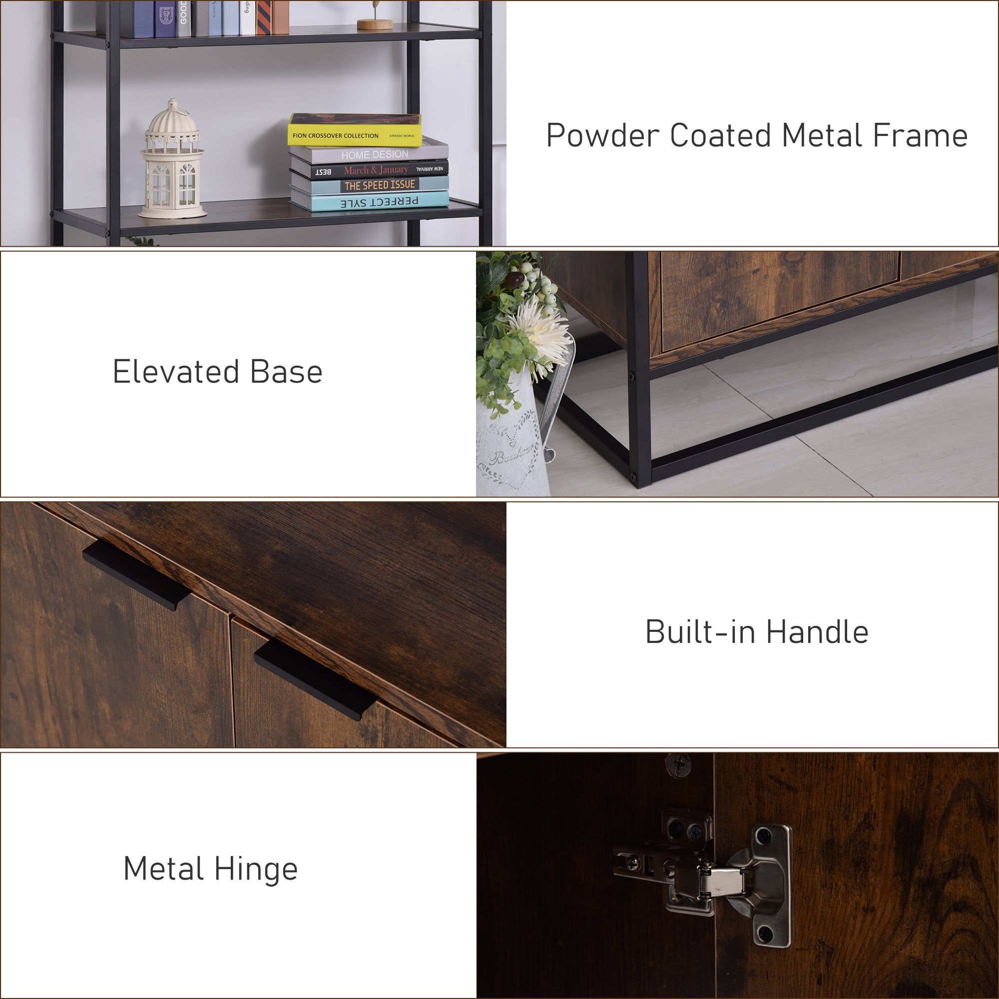 HOMCOM Storage Cabinet with 3 Open Shelves Cupboard Freestanding Tall Organizer Multifunctional Rack for Livingroom Bedroom Kitchen Rustic Brown - North Peak Garden Furniture