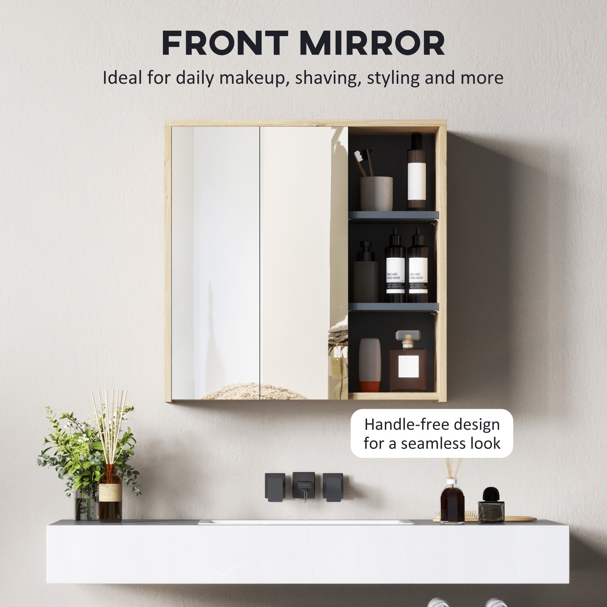 HOMCOM Five-Shelf Mirrored Bathroom Cabinet - Wood-Effect - North Peak Garden Furniture