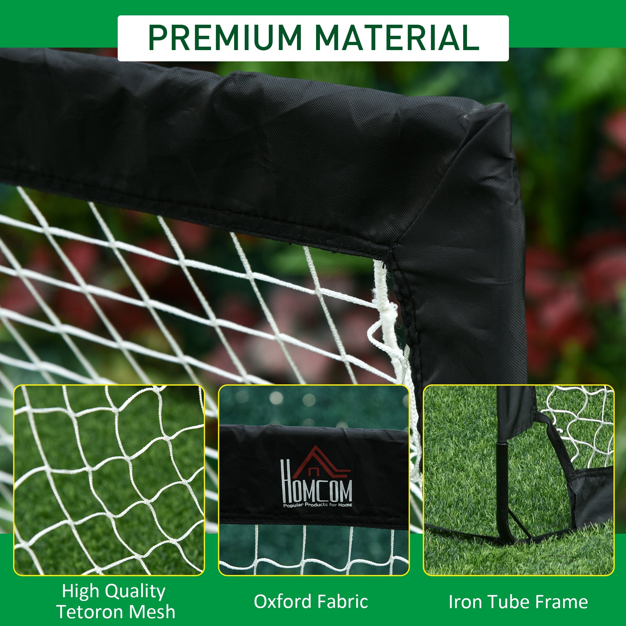 HOMCOM Set of 2 Football Goal Net 6 x 3 ft Foldable Outdoor Sport Training Teens Adults Football with Carrying Bag Black - North Peak Garden Furniture