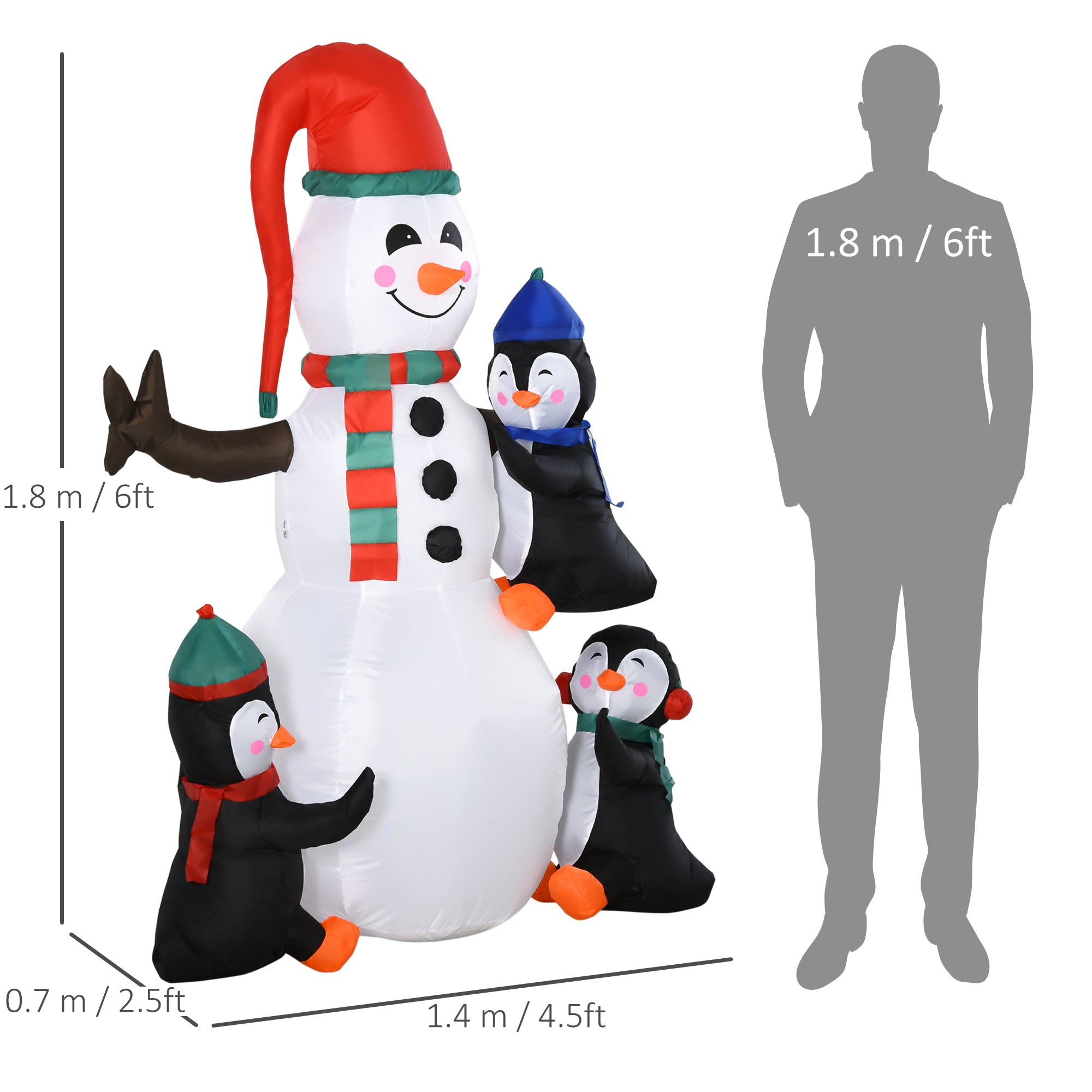 HOMCOM 6ft Inflatable Christmas Snowman with Three Penguins LED Xmas Décor Holiday Outdoor Yard Decoration - North Peak Garden Furniture