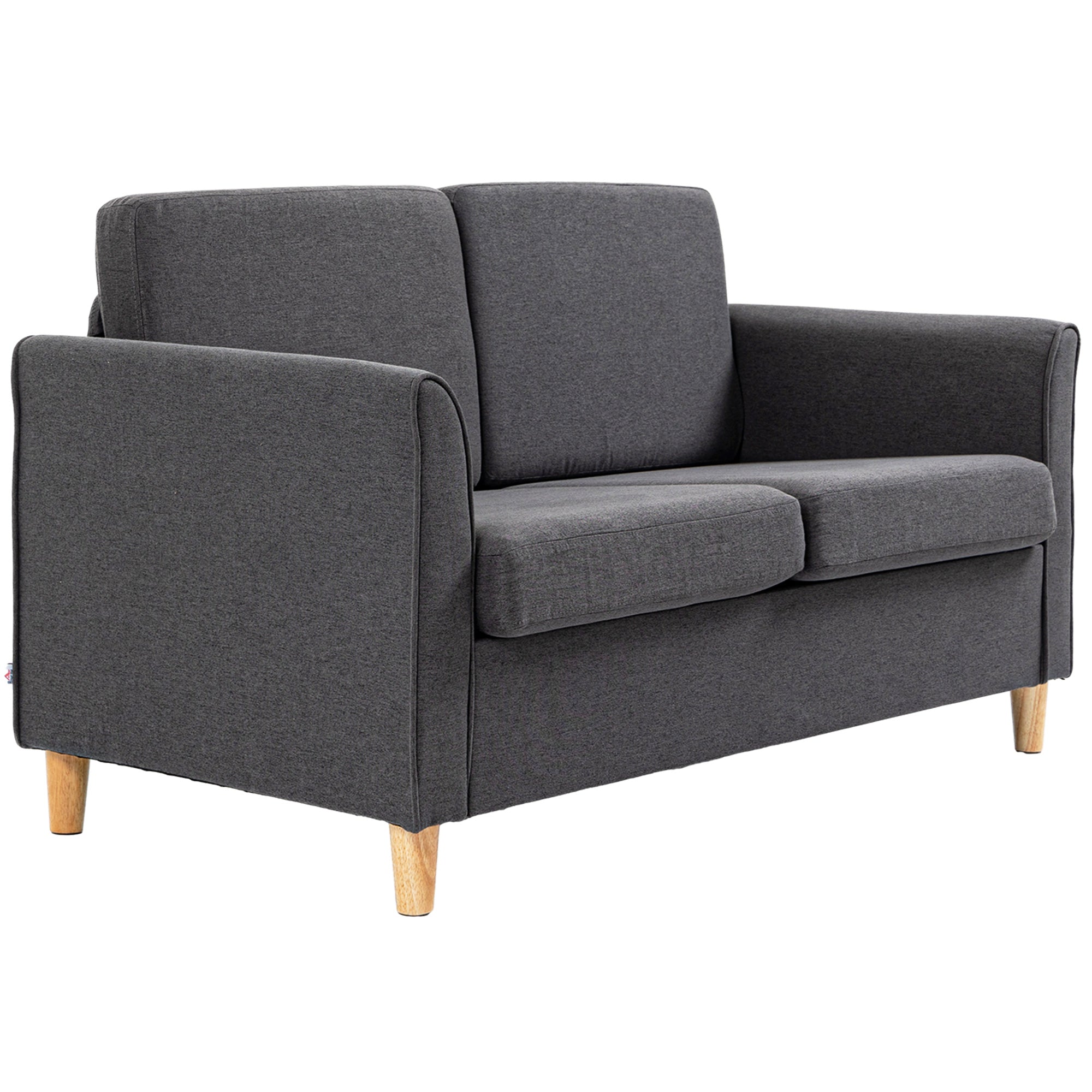 HOMCOM Compact Loveseat Sofa, Modern 2 Seater Sofa for Living Room with Wood Legs and Armrests, Dark Grey