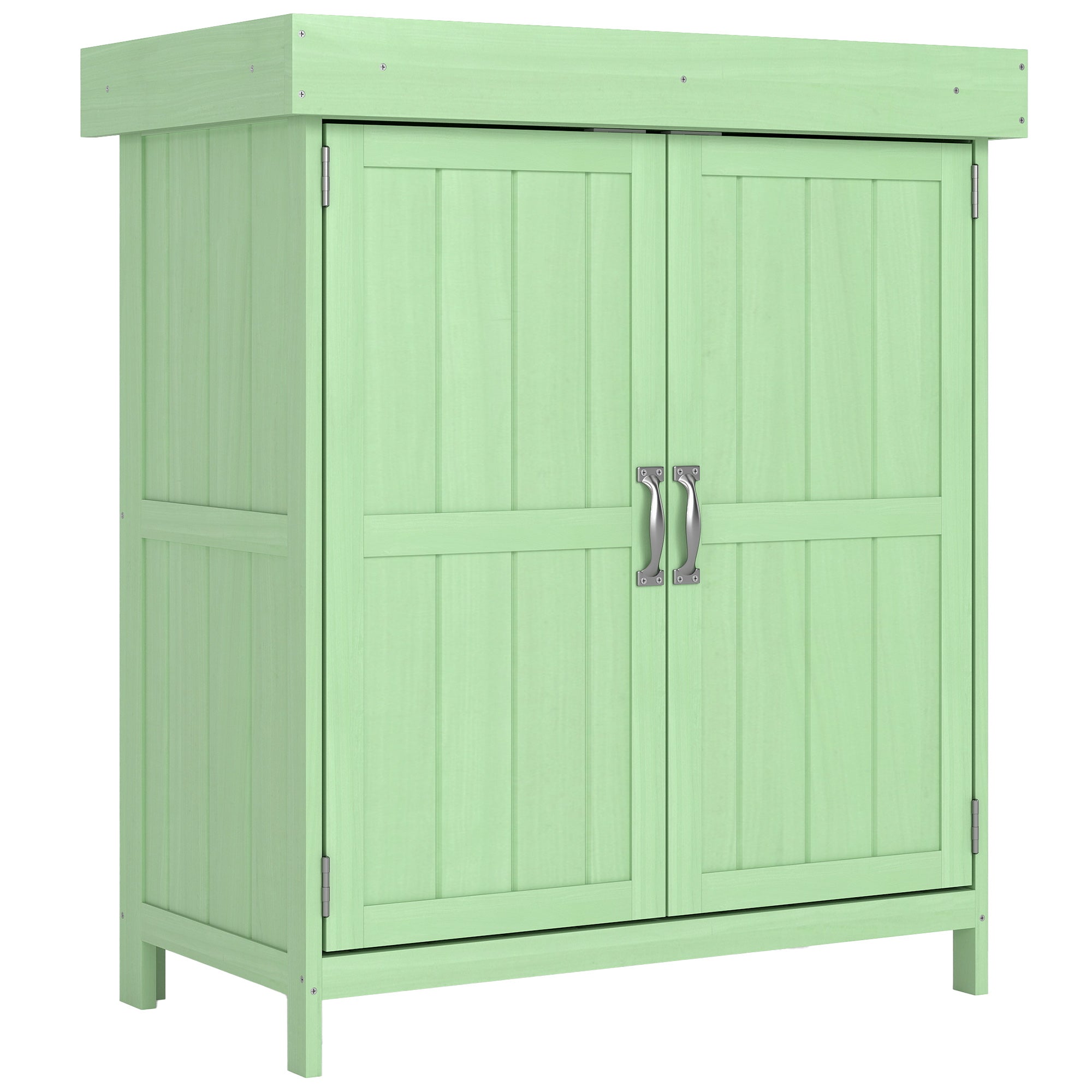 Outsunny Small Shed, Wooden Garden Shed with Openable Hinged Roof and Removable Shelf, 74 x 43 x 88 cm, Light Green