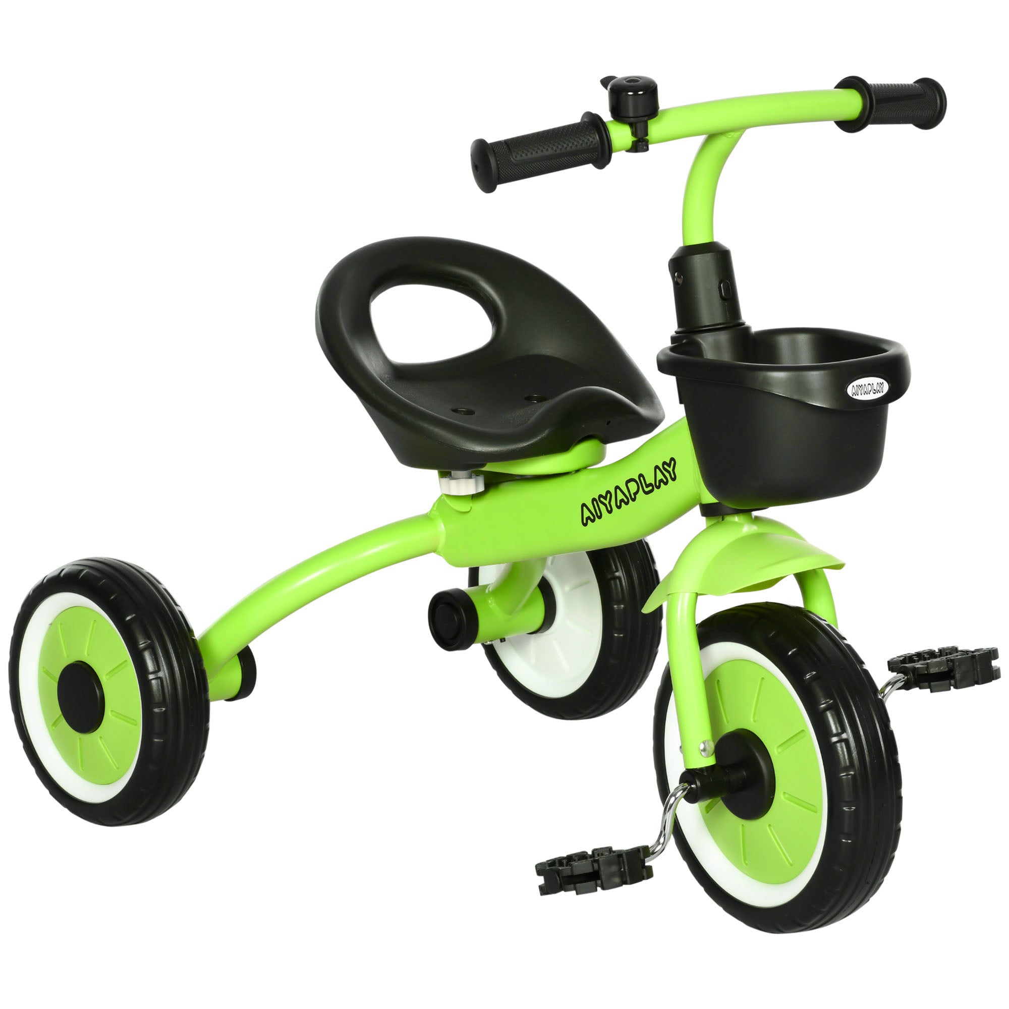 AIYAPLAY Kids Trike, Tricycle, with Adjustable Seat, Basket, Bell, for Ages 2-5 Years - Green - North Peak Garden Furniture