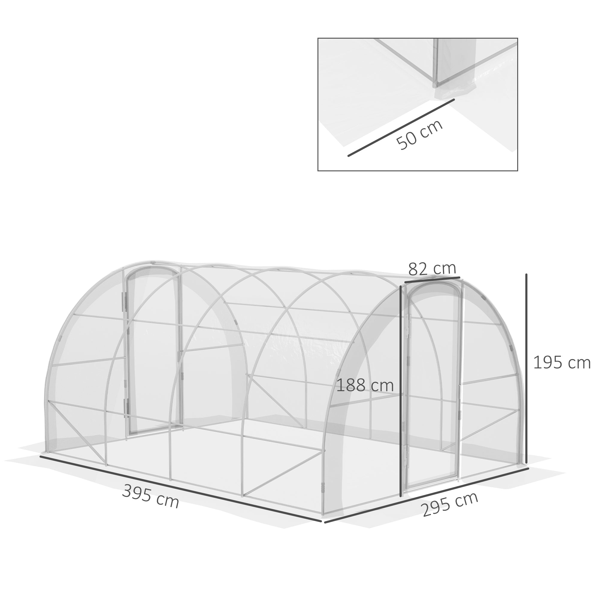 Outsunny Polytunnel Greenhouse Walk-in Grow House with PE Cover, Door and Galvanised Steel Frame, 4 x 3 x 2m, Clear