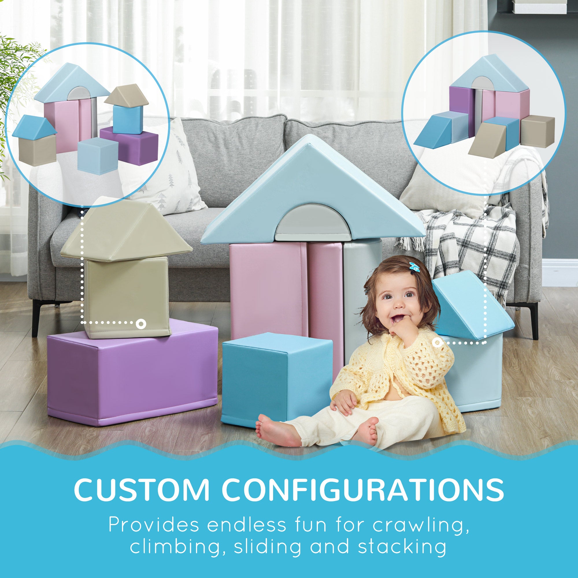 HOMCOM 11-Piece Soft Play Set Kids Foam Blocks, Toys for Climb and Crawl, Blue - North Peak Garden Furniture