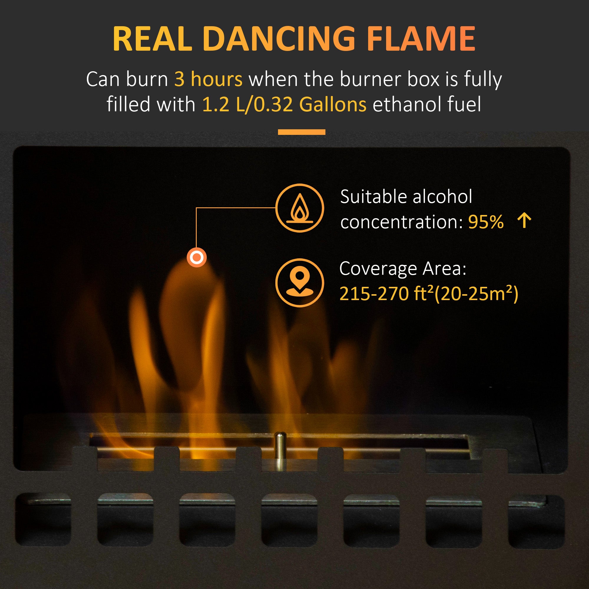 HOMCOM Free Standing Ethanol Fireplace, Bioethanol Heater Stove Fire with 0.9L Tank, 3 Hours Burning Time, Black