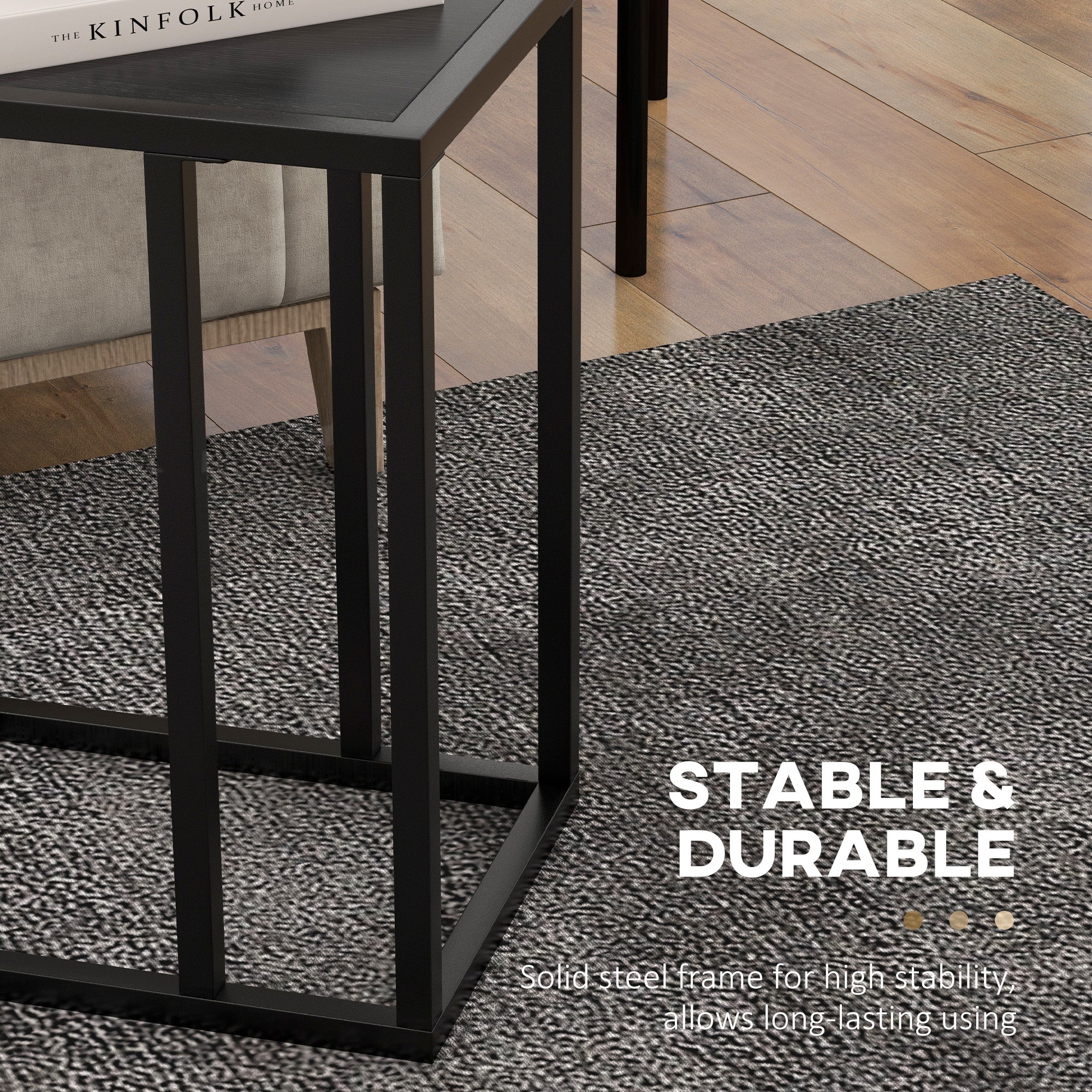 HOMCOM C Shape Bedside Table w/Metal Frame Wood-Effect Top Sofa Narrow Snack End Table for Living Room, Black - North Peak Garden Furniture