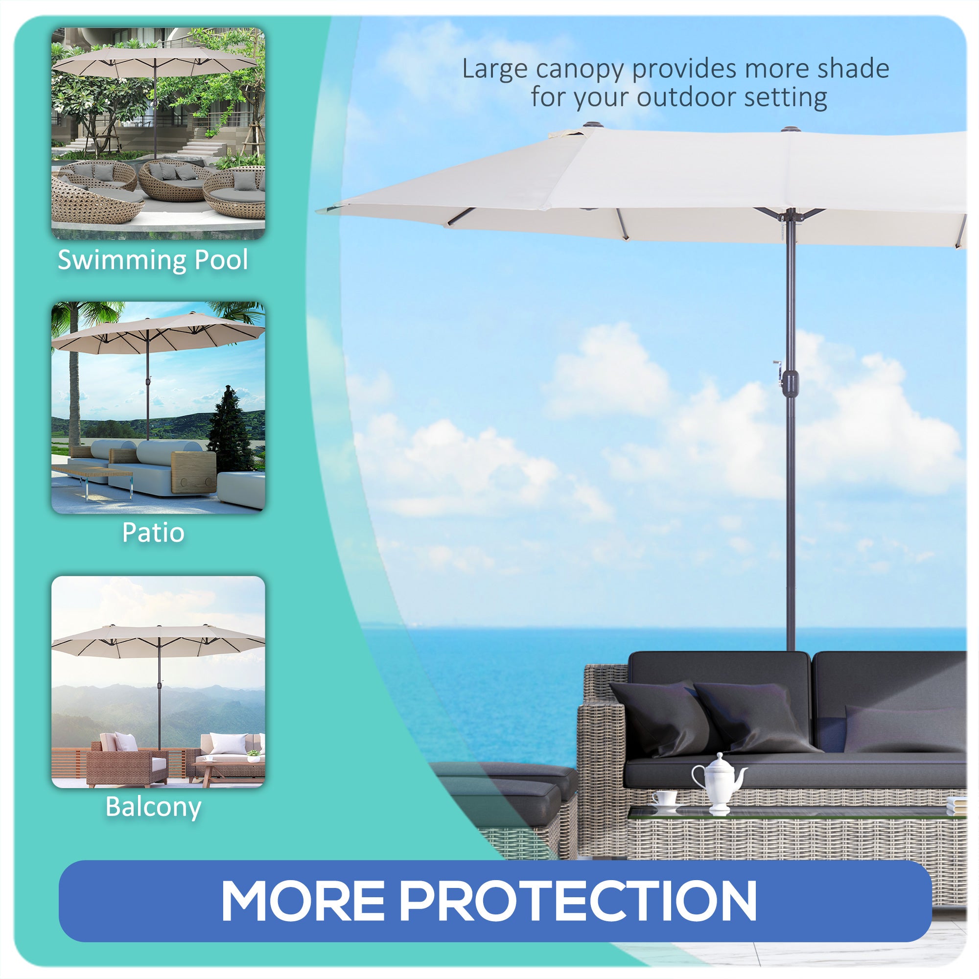Outsunny 4.6m Double-Sided Patio Parasol Sun Umbrella-Beige - North Peak Garden Furniture