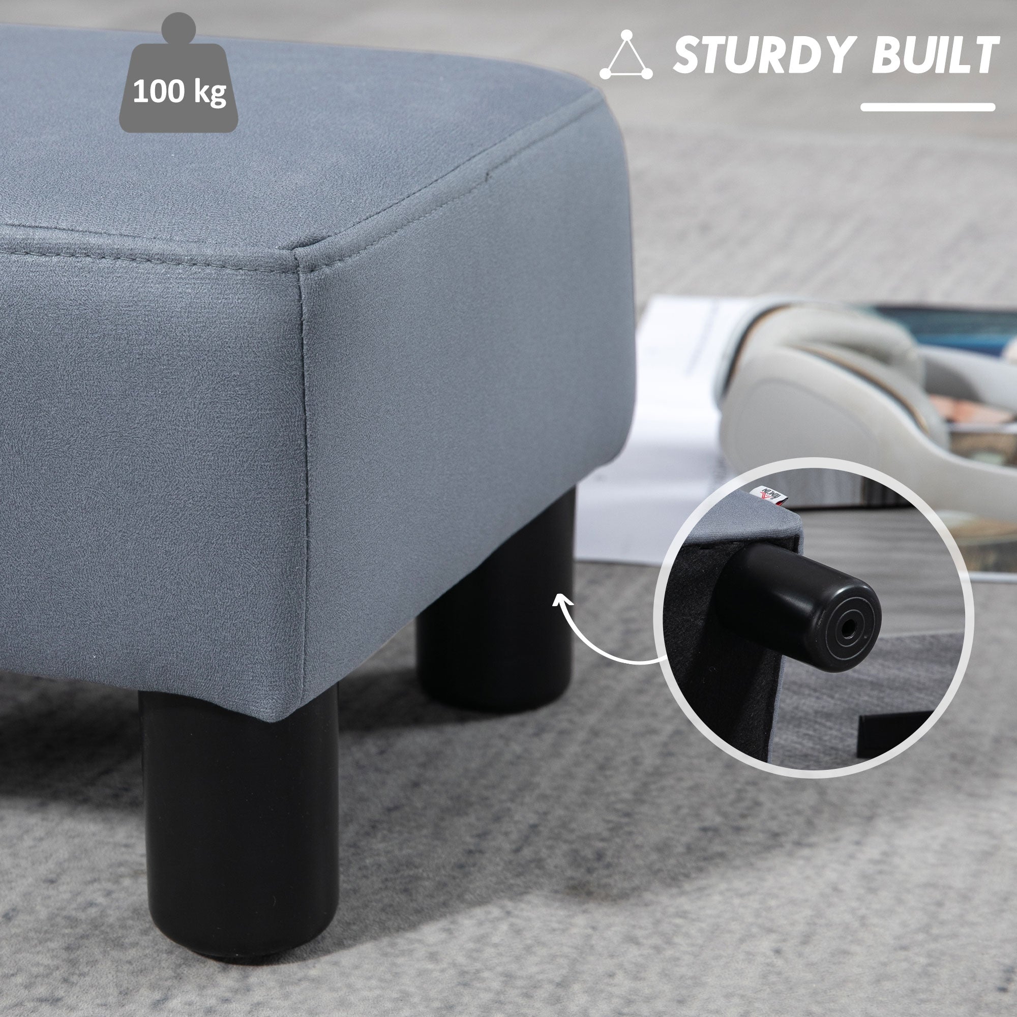 HOMCOM Microfiber Cloth Footstool Footrest Small Seat Foot Rest Chair Ottoman Home Office with Legs 40 x 30 x 24cm Grey - North Peak Garden Furniture