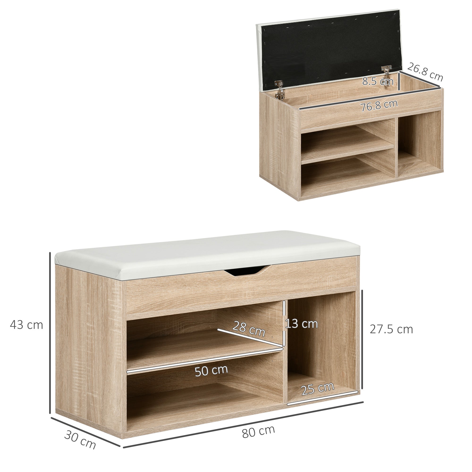 HOMCOM Shoes Cabinet Bench Hidden Storage Padded Seat Organiser Footwear Rack Hallway Oak Tone - North Peak Garden Furniture