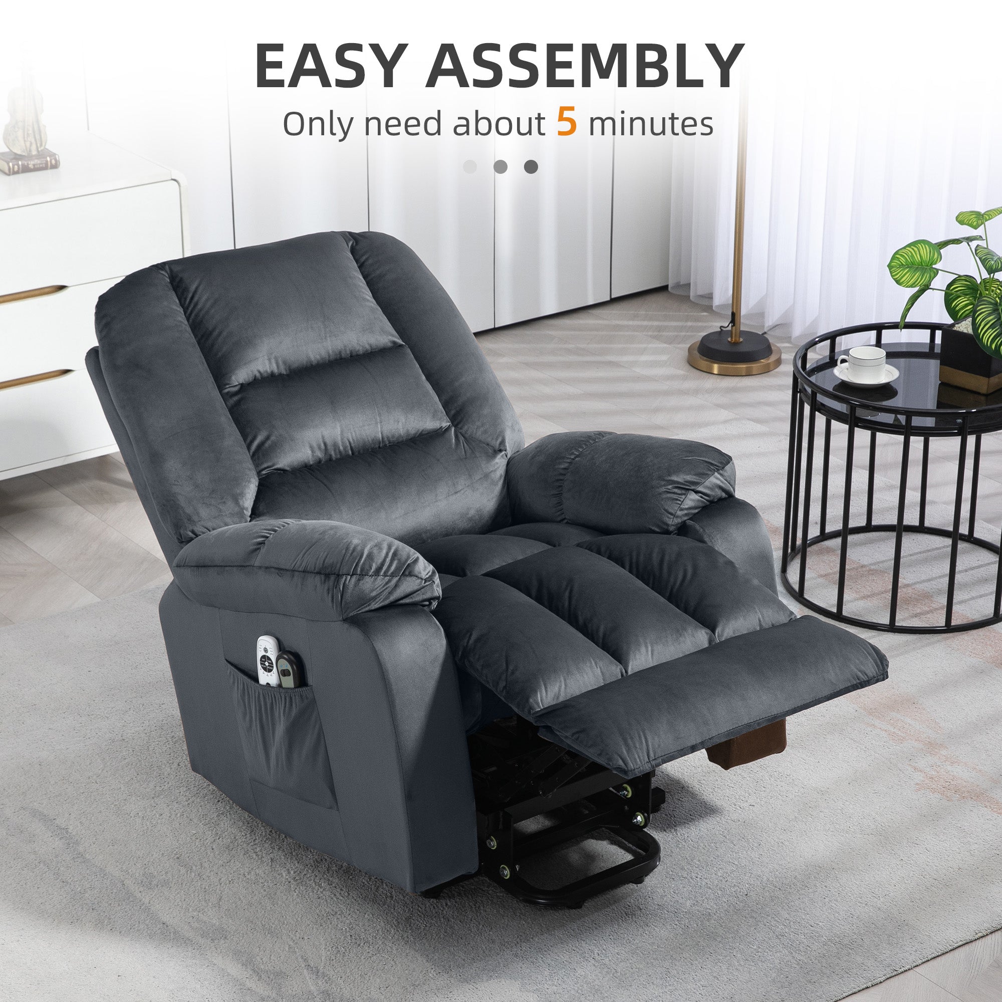 HOMCOM Leathaire Eight Massage Point Armchair, with Heat and Reclining Back - Grey - North Peak Garden Furniture