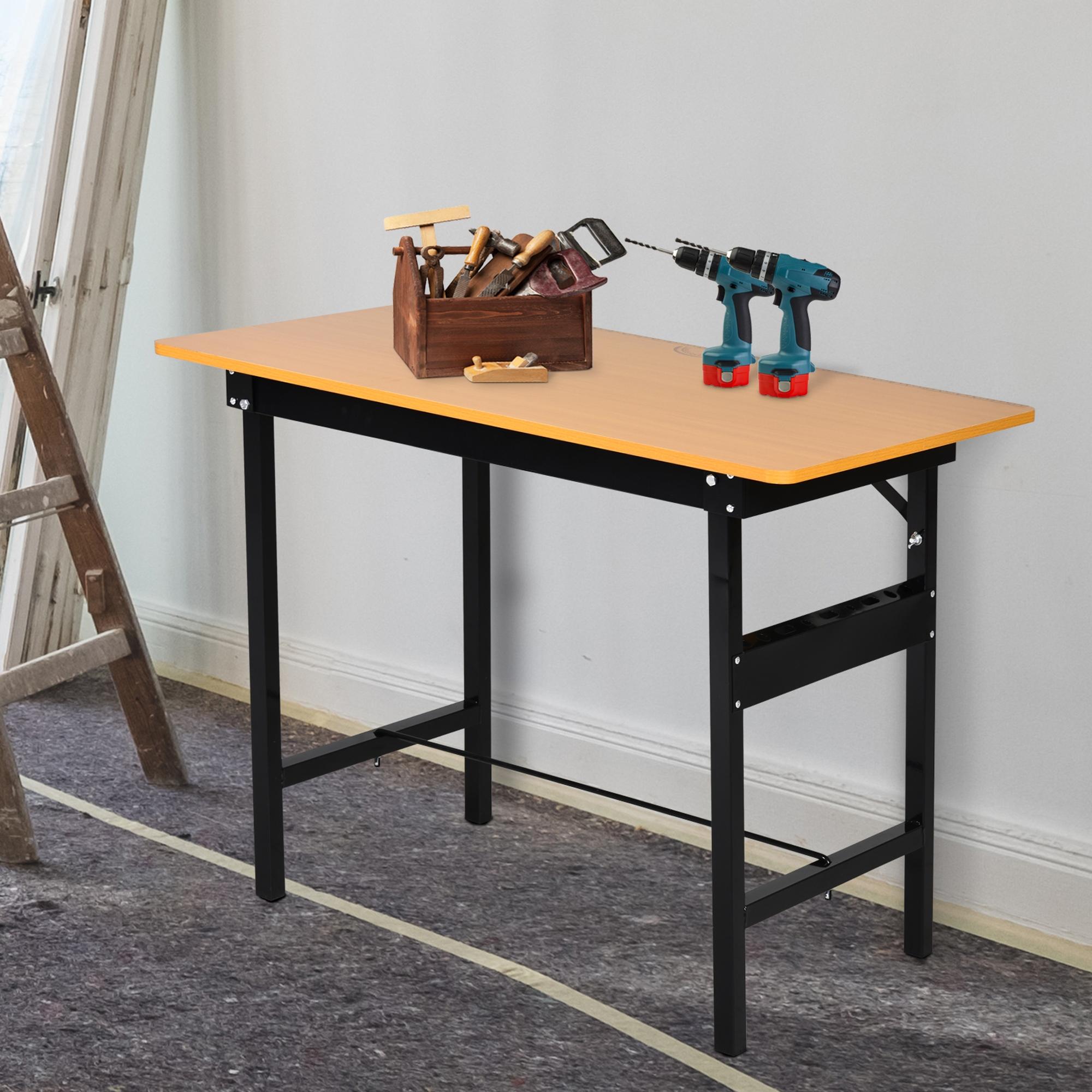 HOMCOM Foldable Garage Work Bench, Craft Table MDF Workstation, Heavy-duty Steel Frame with Ruler, Protractor - North Peak Garden Furniture