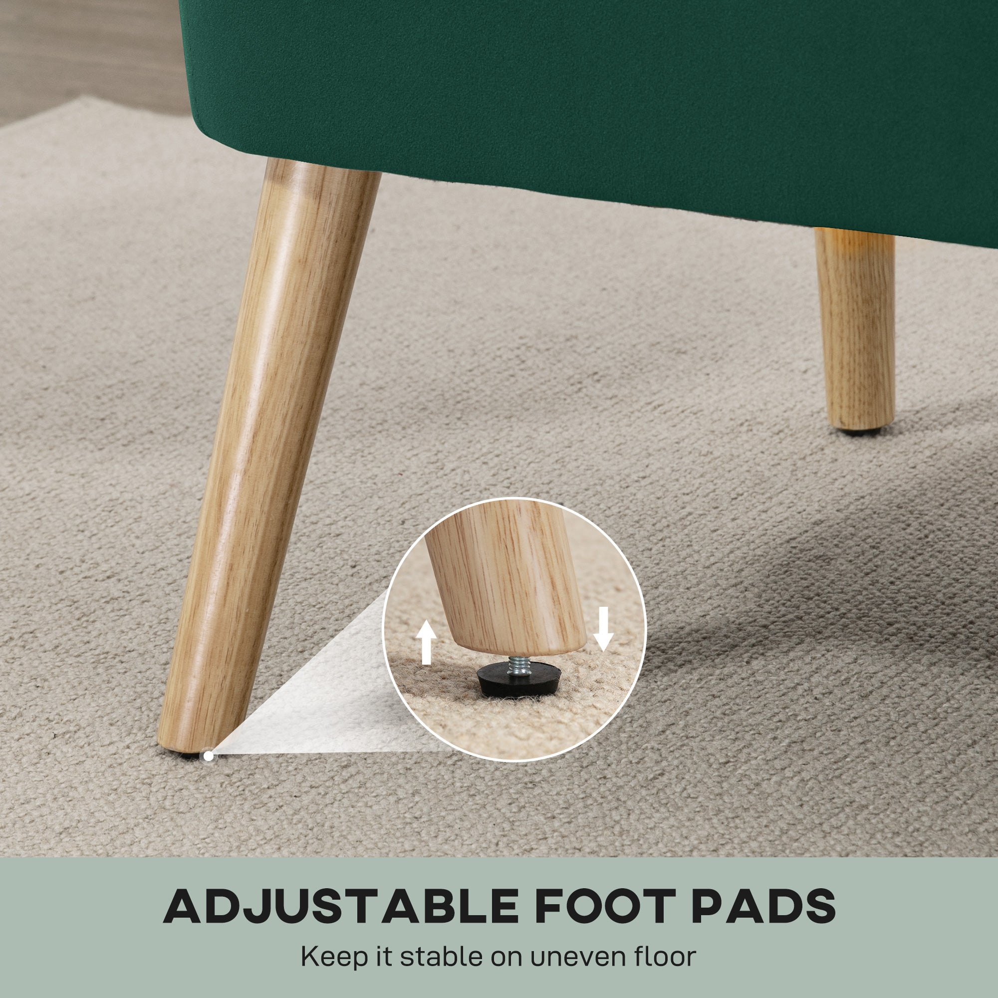 HOMCOM 46" Loveseat Sofa Upholstered Small 2 Seater Sofa  with Thick Padded Seat and Rubber Wood Legs, Dark Green