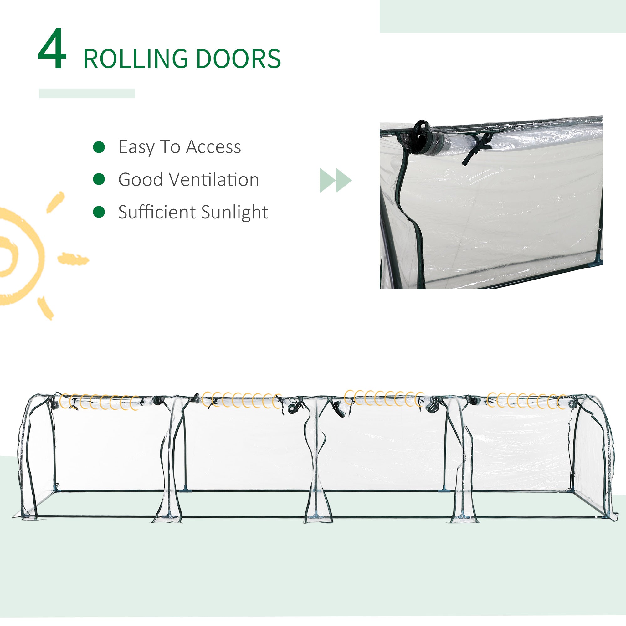 Outsunny Mini Greenhouse, Small Polytunnel Green House with Zipped Doors, Steel Frame for Garden Backyard, 395 x 100 x 80cm, Clear - North Peak Garden Furniture