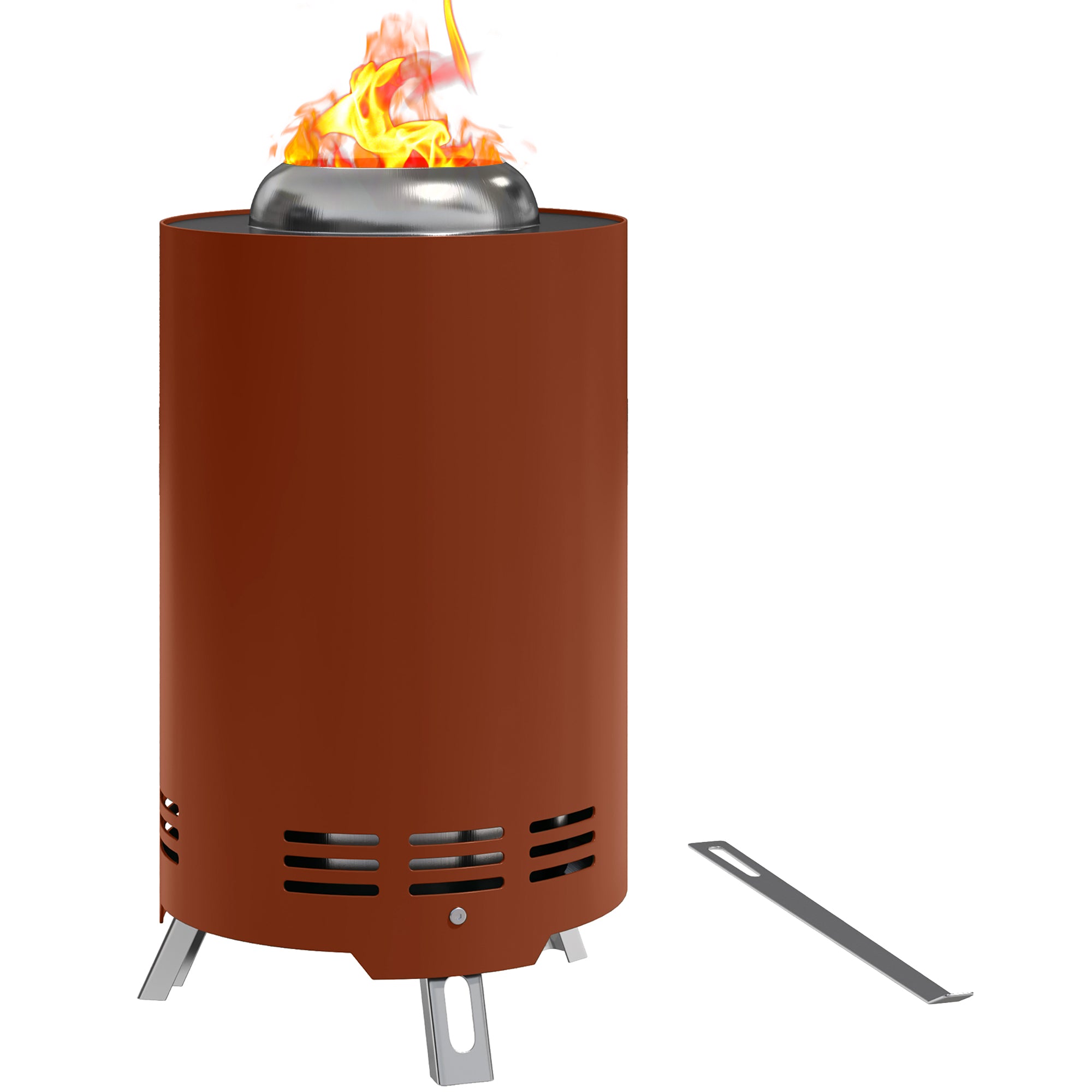 Outsunny Smokeless Fire Pit, 16 x 16 cm Stainless Steel Portable Wood Burning Firepit with Poker, Wood or Pellet Fuelled Tabletop Fire Pit for Garden Camping Bonfire Party, Red - North Peak Garden Furniture