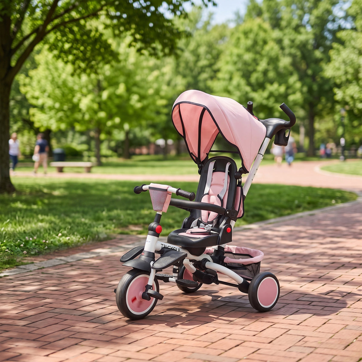 AIYAPLAY 6 in 1 Foldable Kids Trike with Adjustable Parent Handle & Canopy for Ages 1-5, Pink