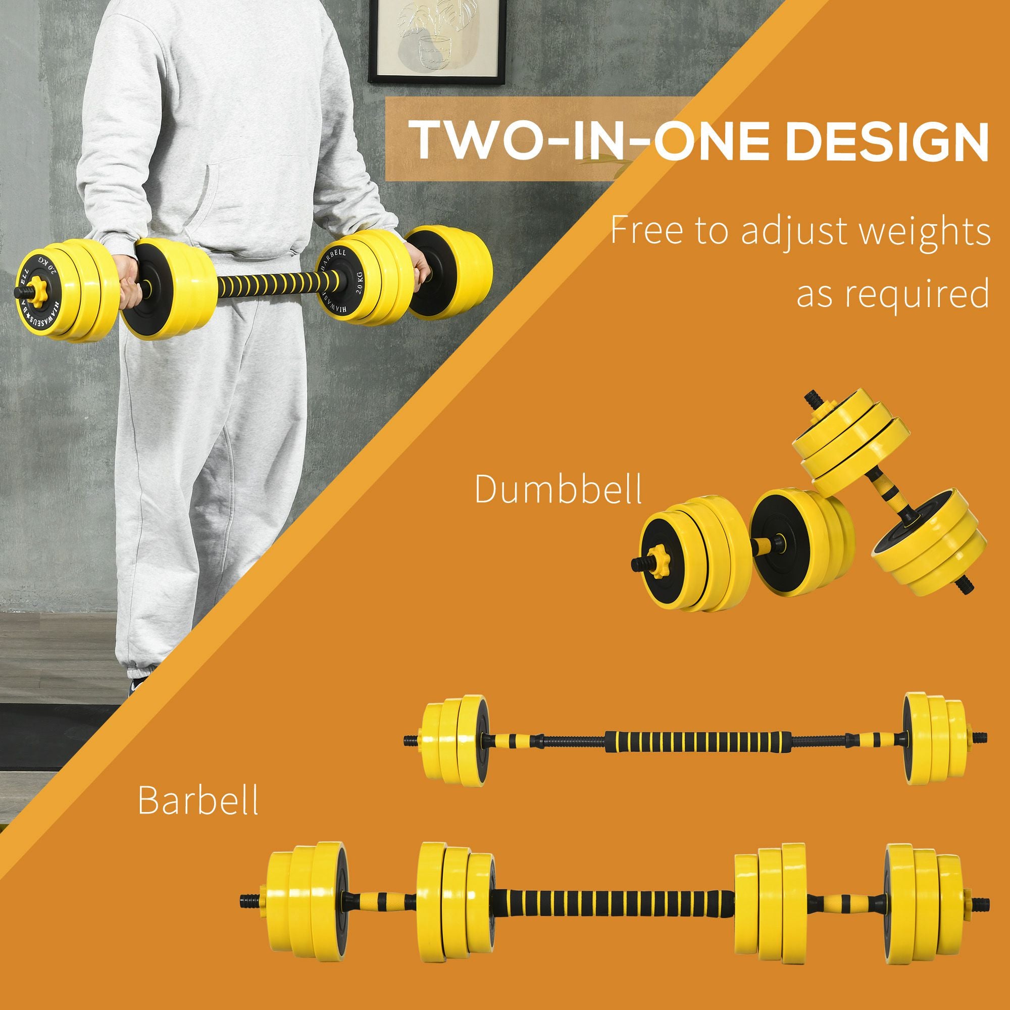 HOMCOM 30KG Dumbbell & Barbell Adjustable Set Plate Bar Clamp Rod Home Gym Sports Area Exercise Ergonomic - North Peak Garden Furniture