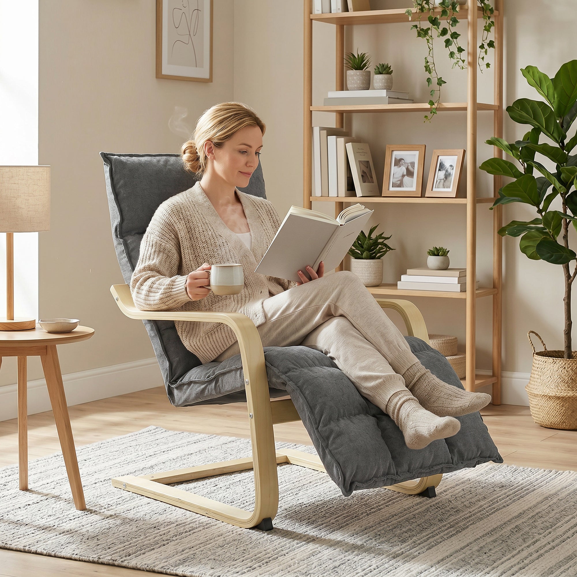 HOMCOM Modern Accent Chair, Leisure Lounge Chair Armchair with Footrest, Plush Cushion, Curved Legs and Arms, Grey