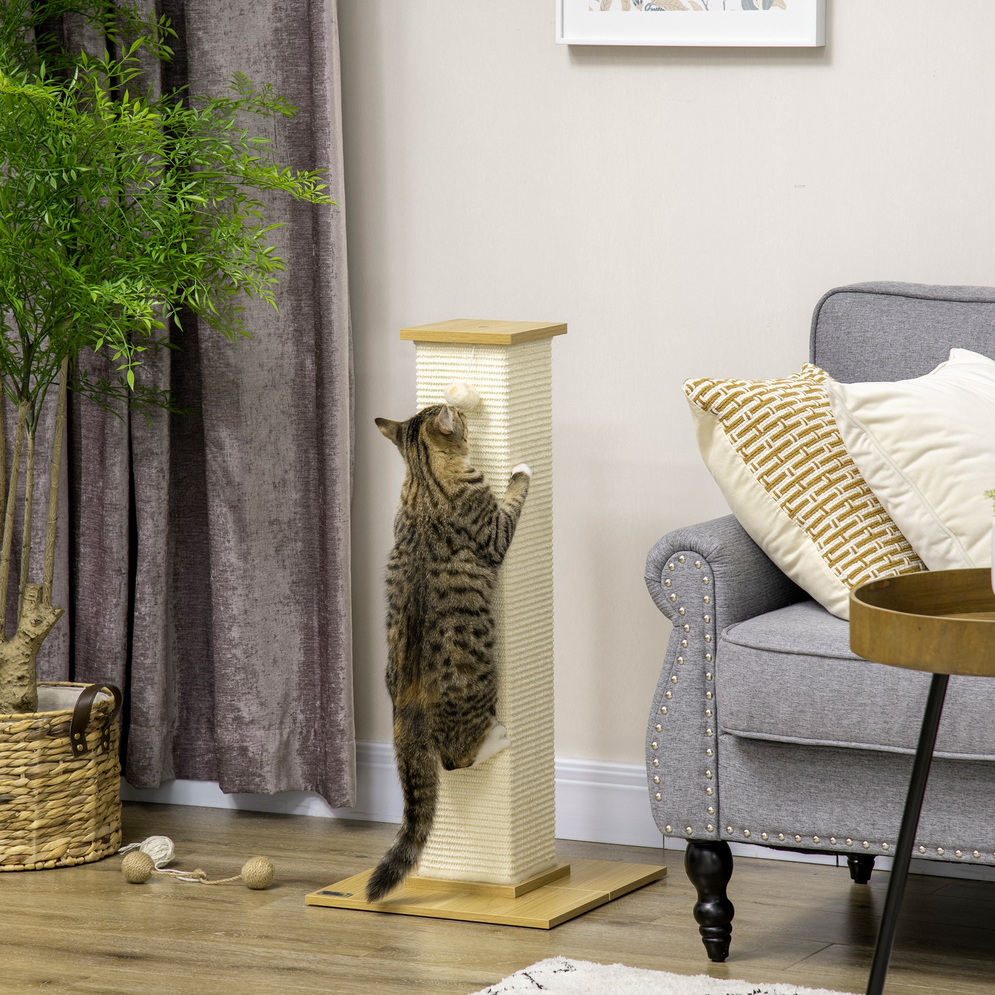 PawHut 80cm Scratching Post, with Toy Ball, Sisal Rope - White - North Peak Garden Furniture