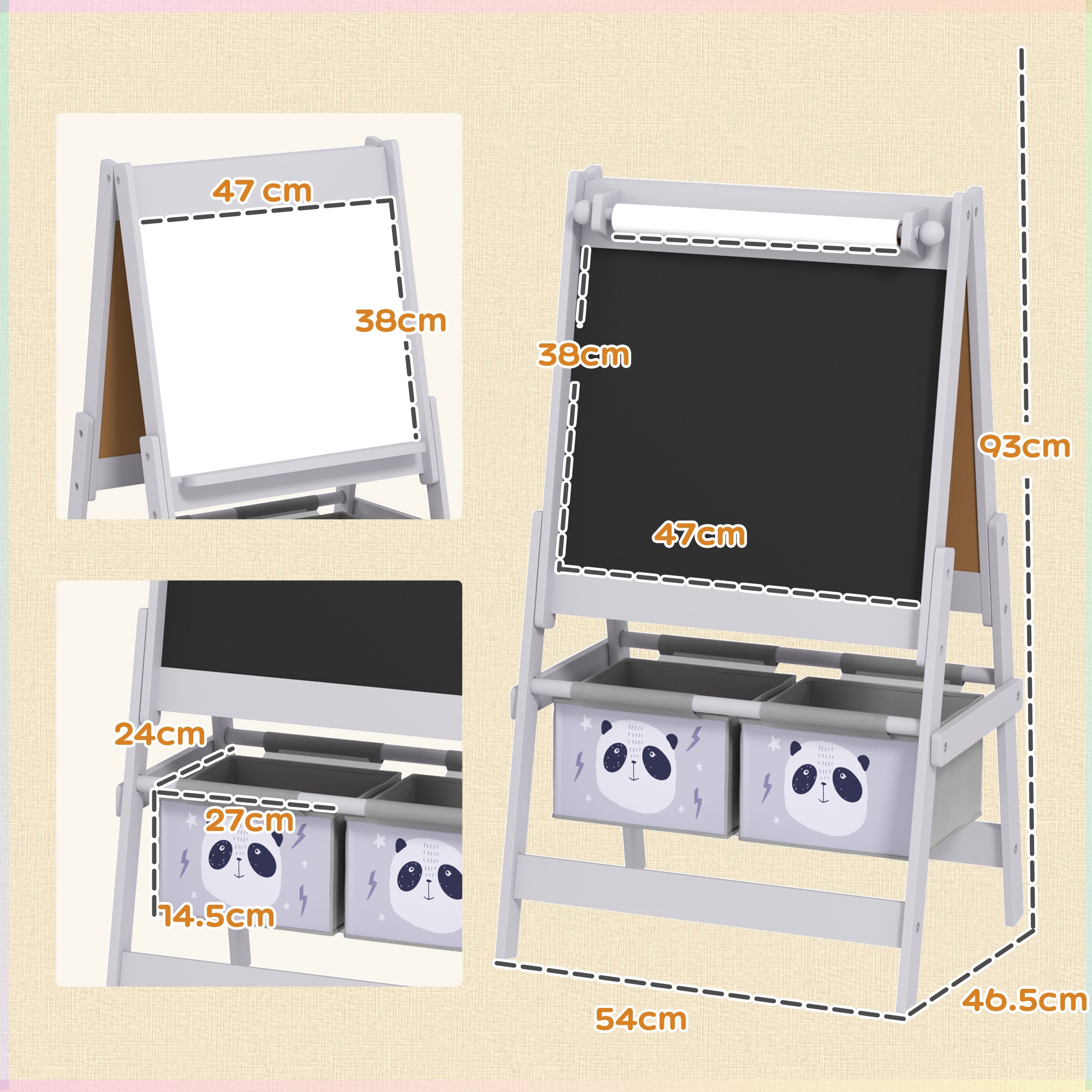 AIYAPLAY 3-In-1 Kids Easel with Paper Roll, Art Easel, with Storage - Grey