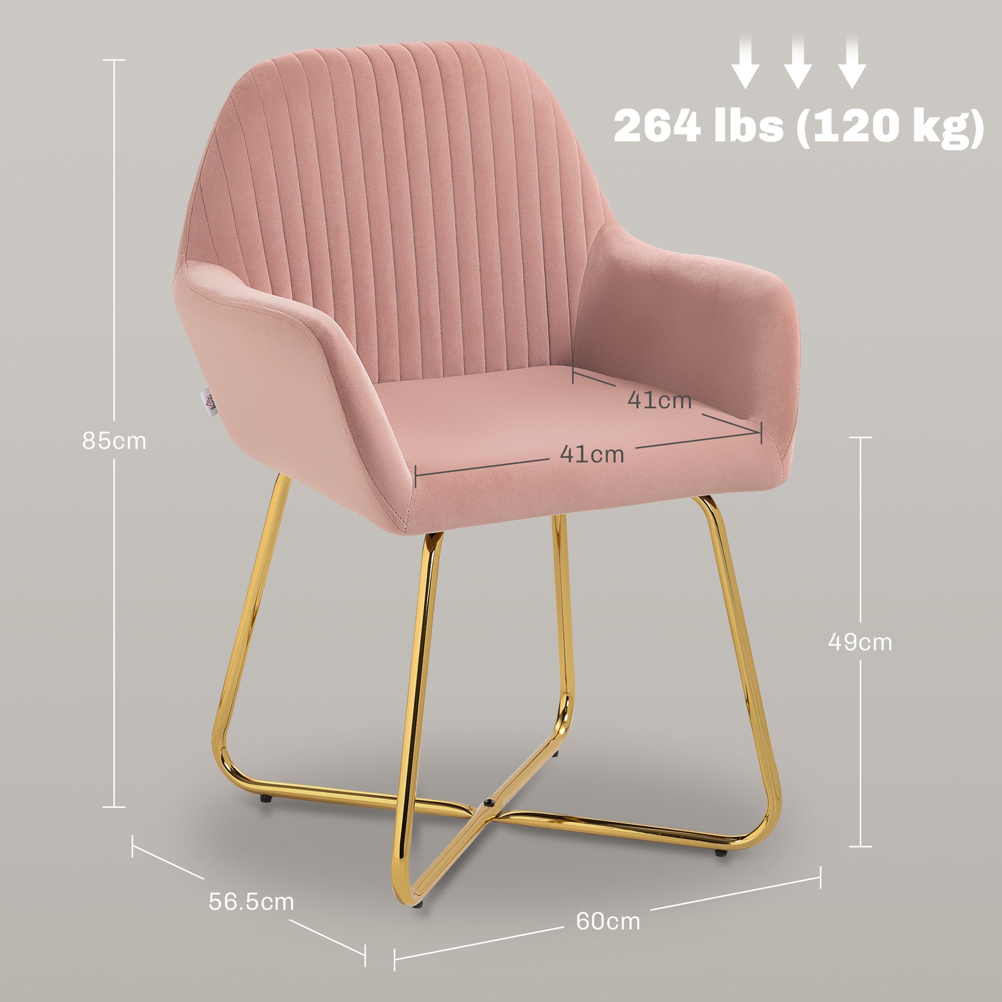 HOMCOM Modern Arm Chair Set of 2 Upholstered Accent Chair with Metal Base for Living Room Pink
