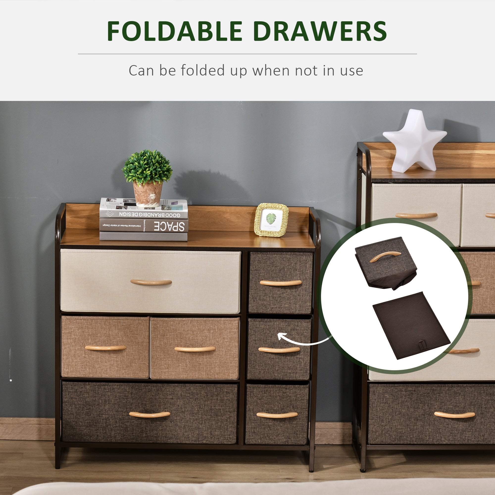 HOMCOM 7-Drawer Dresser, Fabric Chest of Drawers, 3-Tier Storage Organizer for Bedroom Hallway Entryway, Tower Unit with Steel Frame Wooden Top - North Peak Garden Furniture