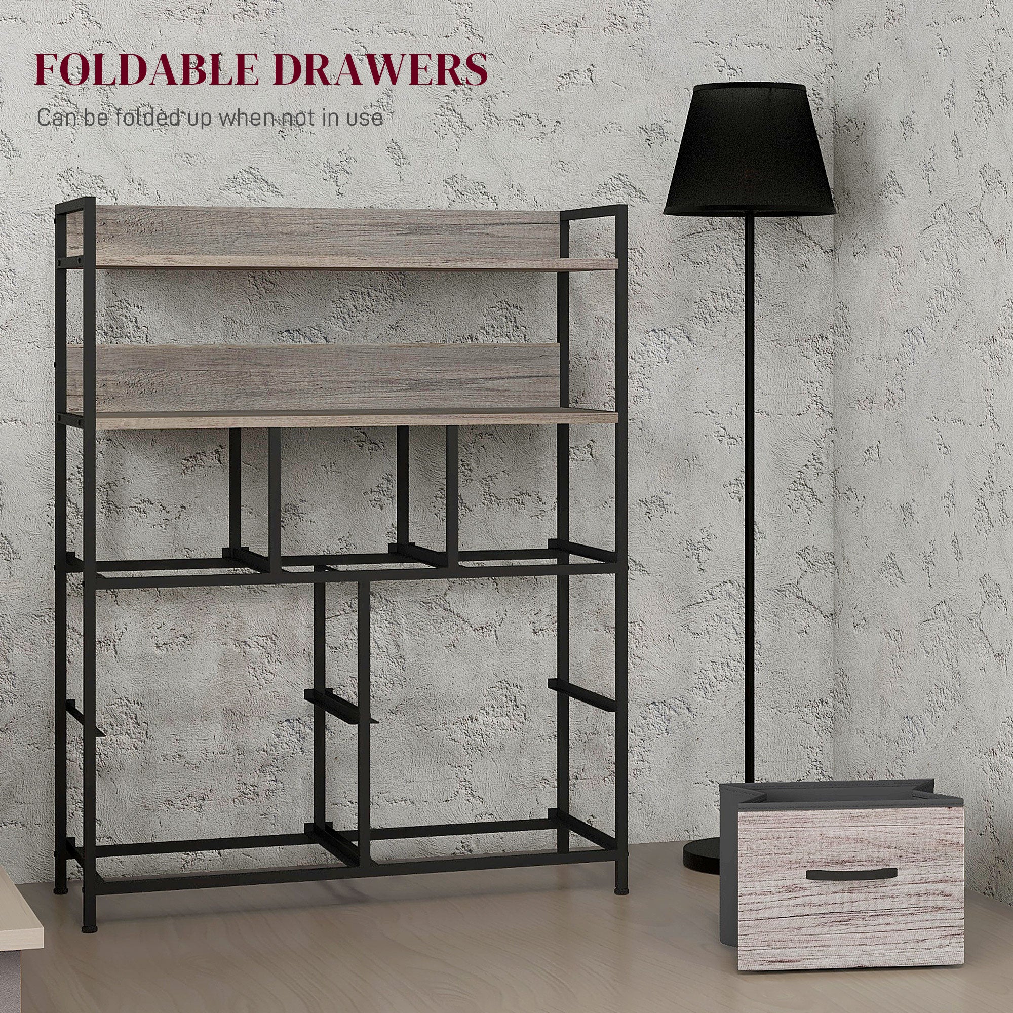 HOMCOM Rustic Chest of Seven Fabric Drawers - Grey Wood Effect - North Peak Garden Furniture