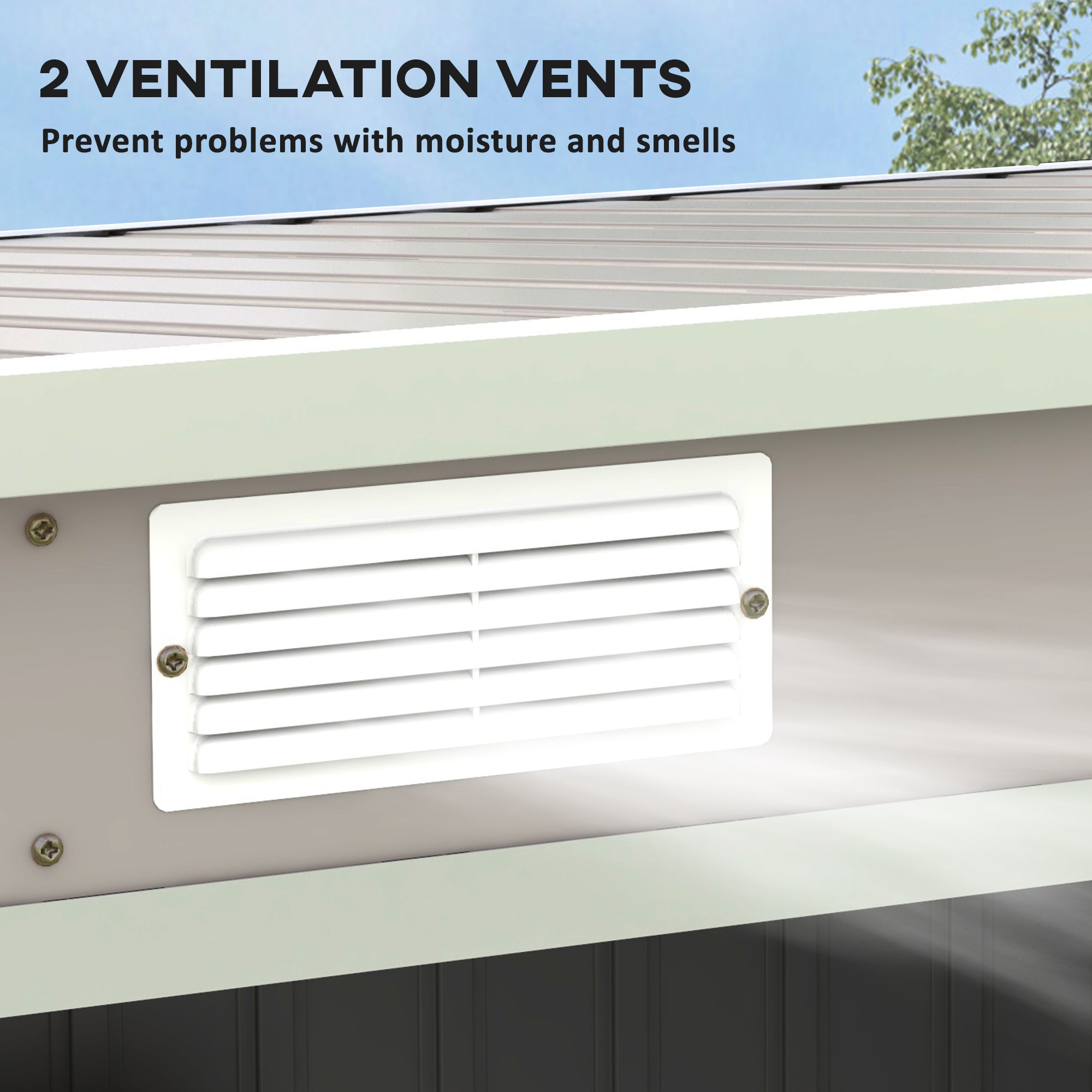 Outsunny Outdoor Lean to Garden Metal Equipment Tool Storage Shed w/ Foundation Kit, Double Door, Vents and Sloped Roof, Grey - North Peak Garden Furniture