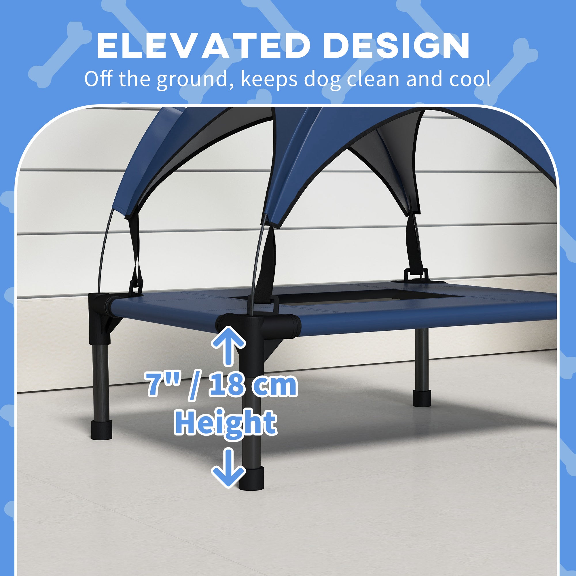 PawHut Cooling Raised Pet Bed w/ Washable Breathable Mesh, for Mini Small Dogs, 61 x 46 x 63cm - Dark Blue - North Peak Garden Furniture