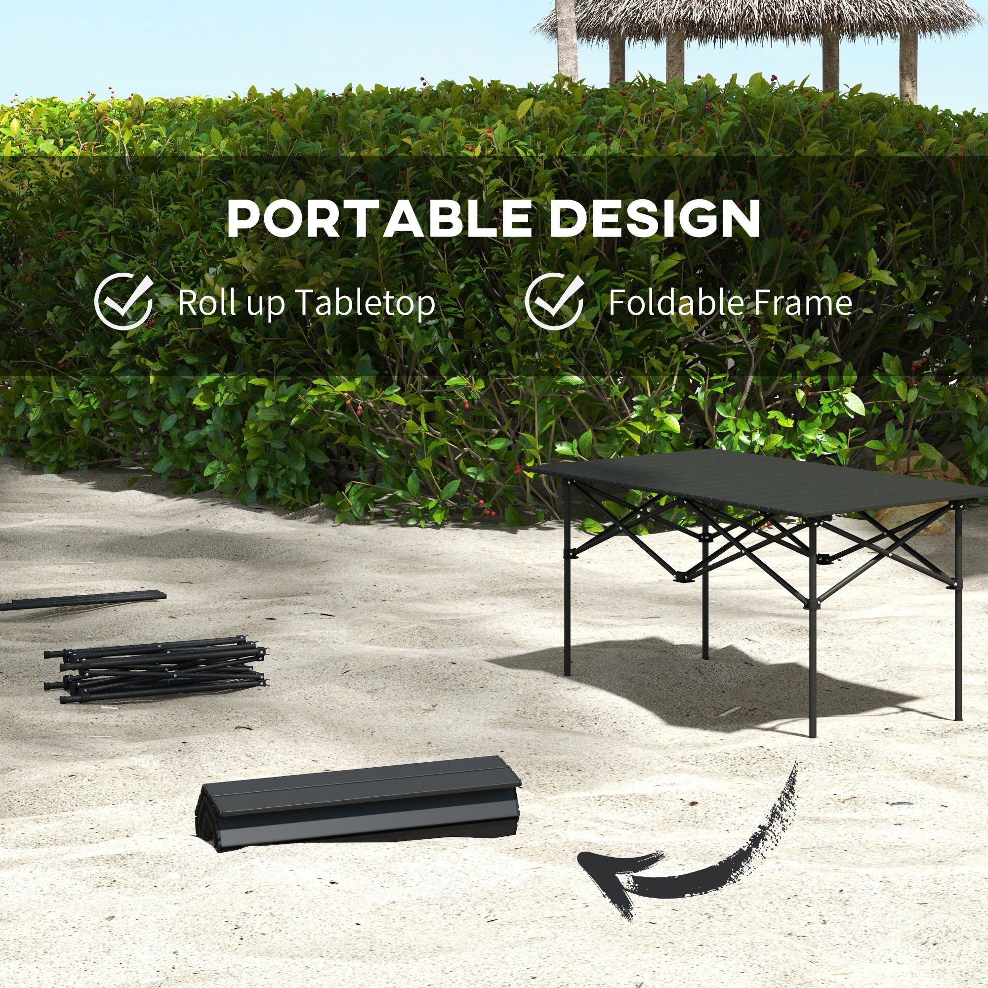 Outsunny Two-Seater Portable Aluminium Table, with Roll-Up Tabletop and Bag - Black - North Peak Garden Furniture