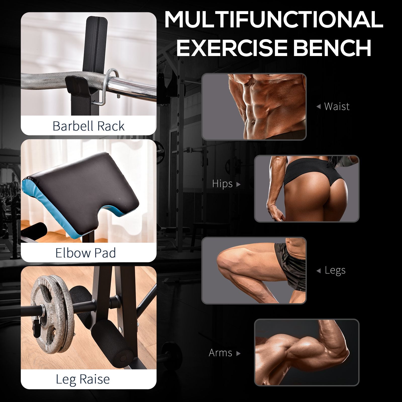 HOMCOM Adjustable Weight Bench with Leg Developer Barbell Rack for Lifting and Strength Training Multifunctional Workout Station for Home Gym Fitness, Black - North Peak Garden Furniture