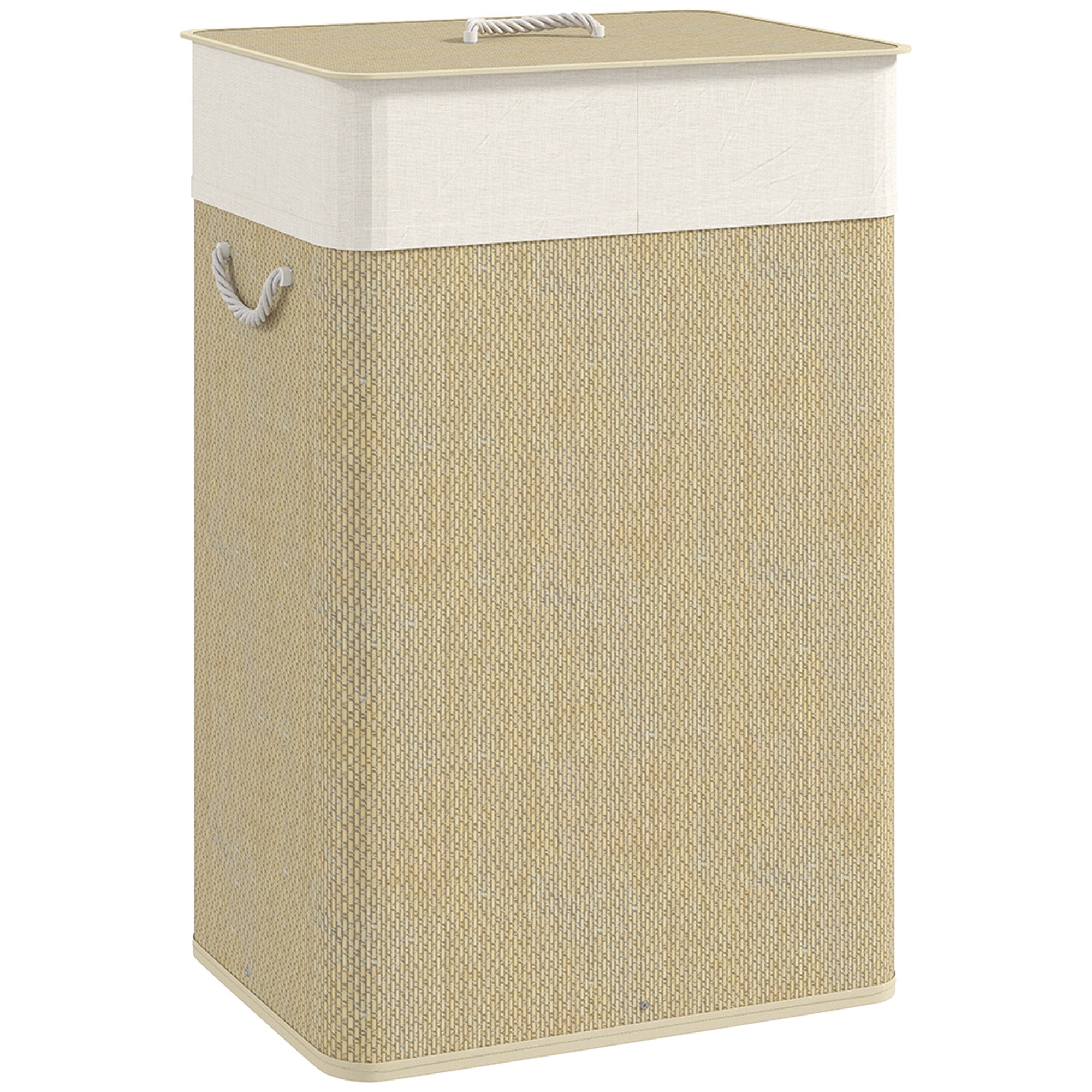 HOMCOM Bamboo Laundry Basket with Lid, 72L Laundry Hamper with Rope Handles, Washing Basket with Removable Washable Liner Bag for Bathroom, Bedroom, Nature Wood Finish - North Peak Garden Furniture