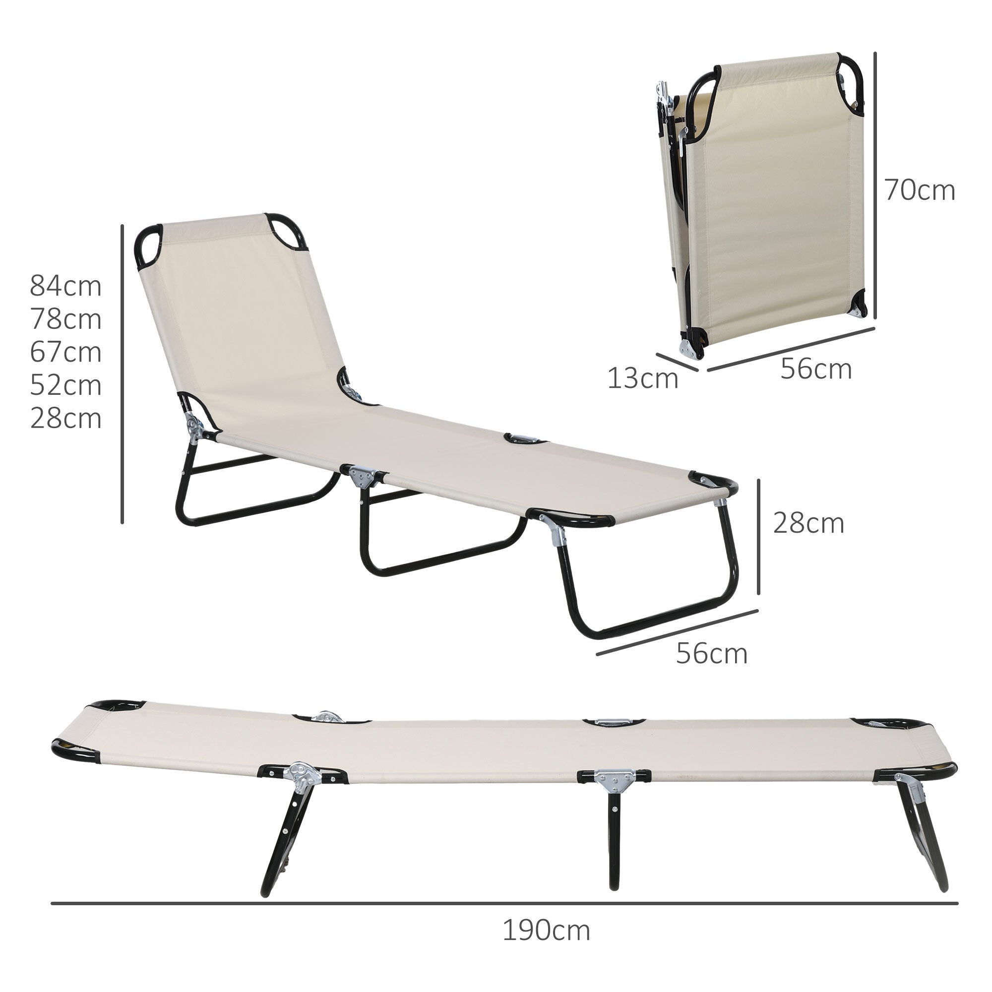 Outsunny Garden Sun Lounger, with Five-Position Back - Cream White - North Peak Garden Furniture