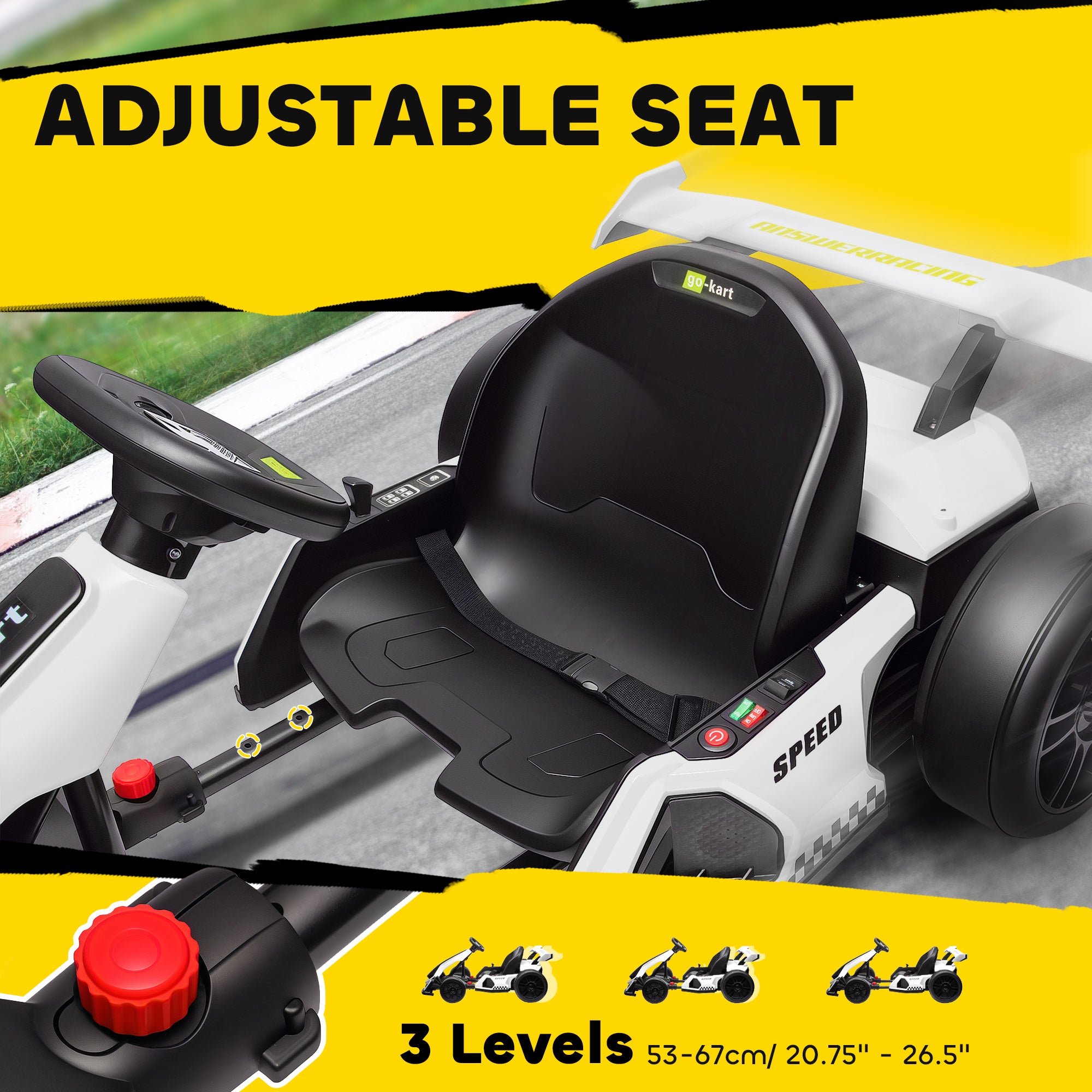 HOMCOM 24V Electric Go Kart for Kids with Adjustable Seat for 6-12 Years, White - North Peak Garden Furniture