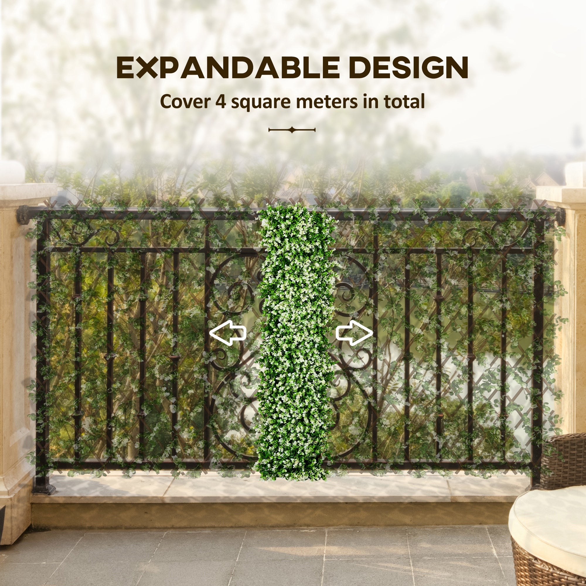Outsunny 2pc Expanding Garden Trellis, 2 x 1m Faux Decorative Privacy Fence with Artificial Leaves, Privacy Screen Greenery Walls for Garden Balcony, Eucalyptus Leaves - North Peak Garden Furniture