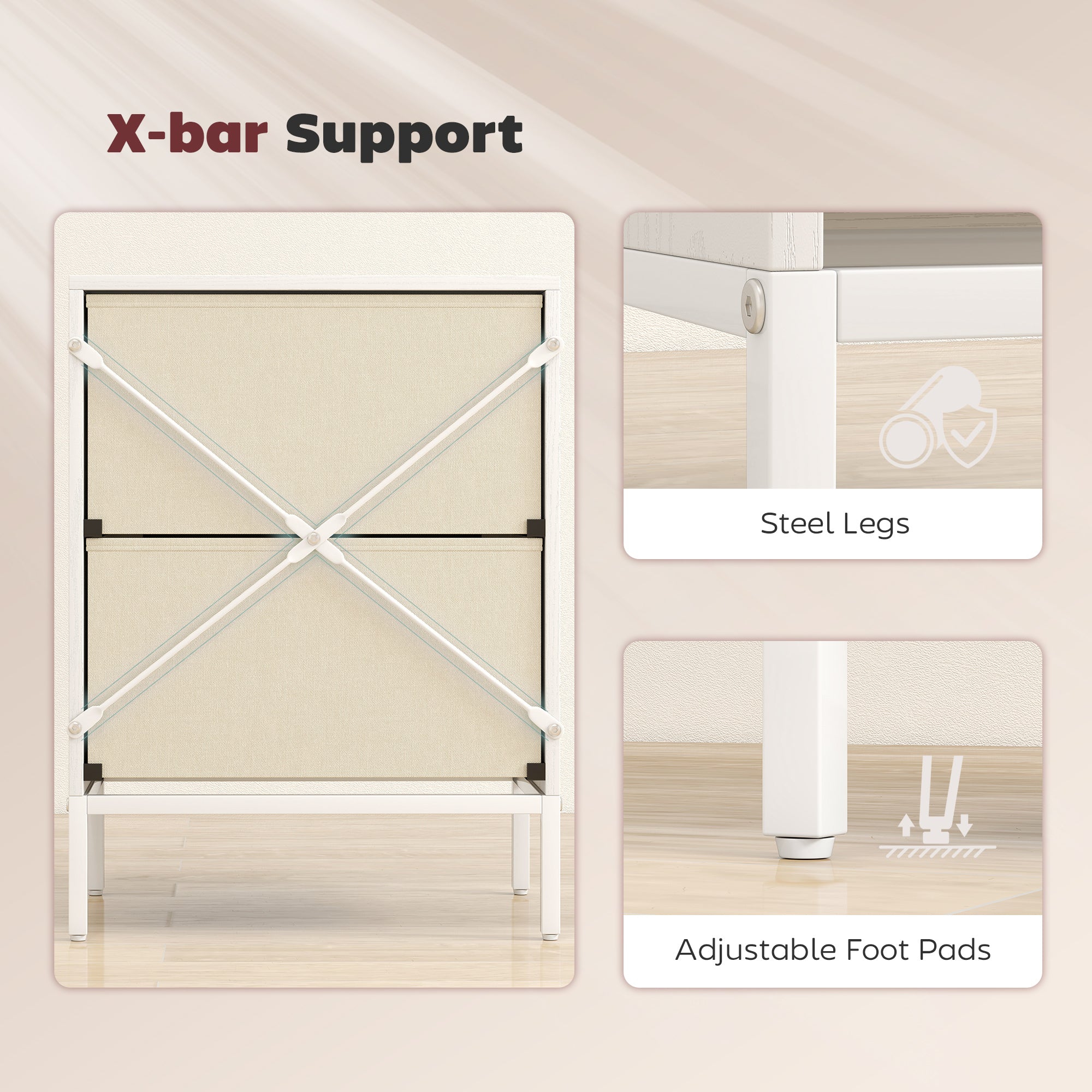 HOMCOM Chest of Drawers, Dresser with 2 Fabric Drawers and Aluminium Handles - White