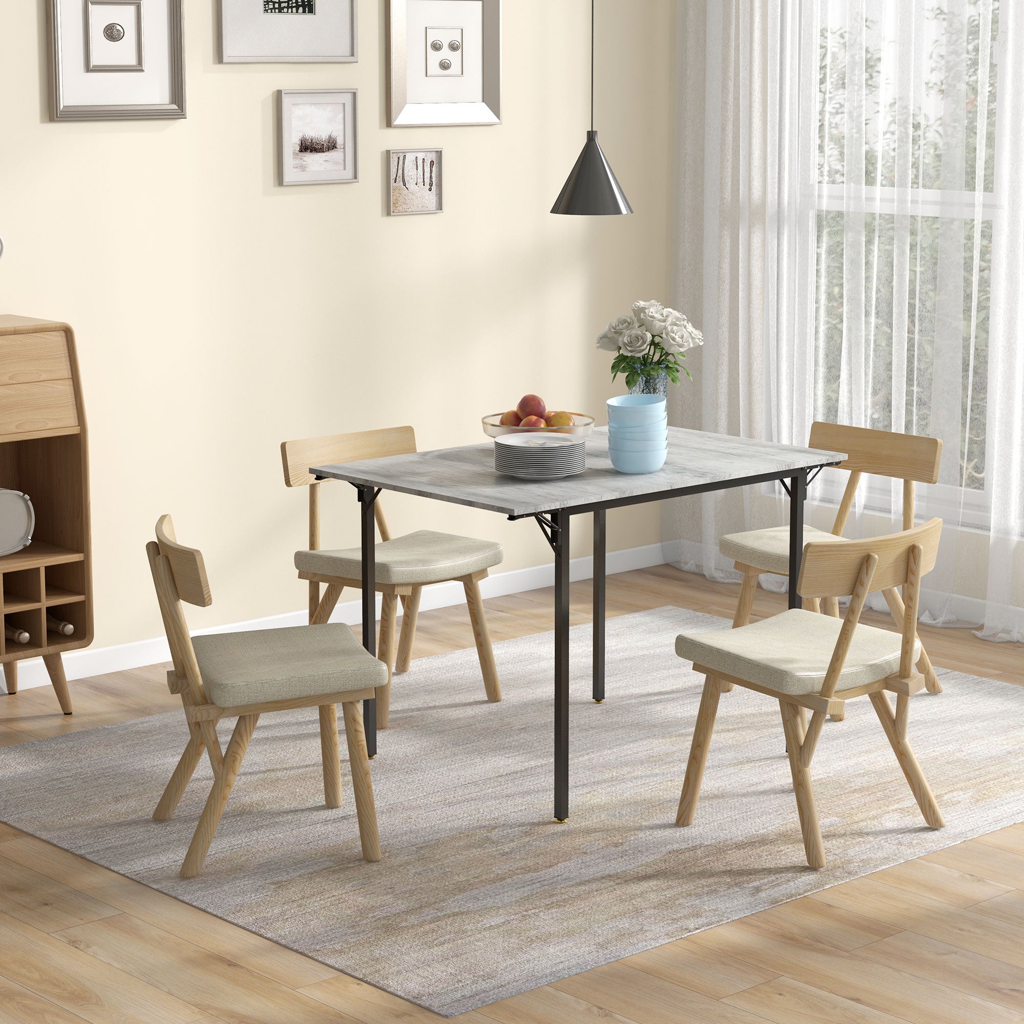 HOMCOM Four-Person Drop Leaf Dining Table - Grey - North Peak Garden Furniture