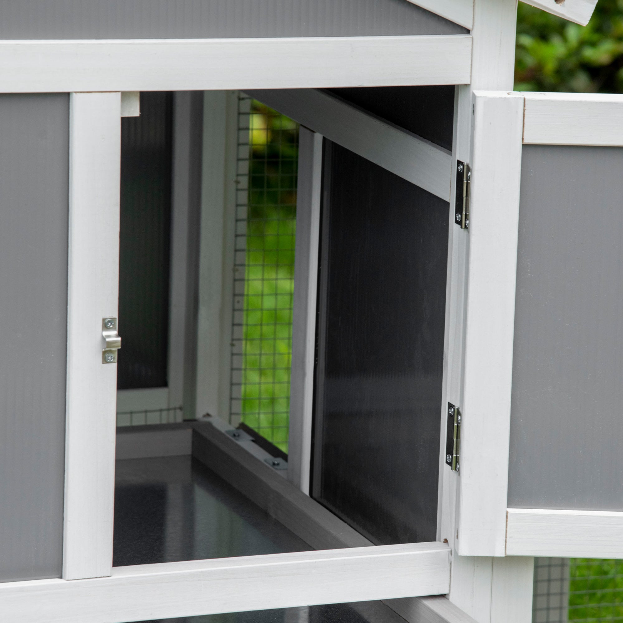 PawHut Two-Tier Rabbit Hutch, with Sunlight Panel Roof, Slide-Out Tray - Grey - North Peak Garden Furniture