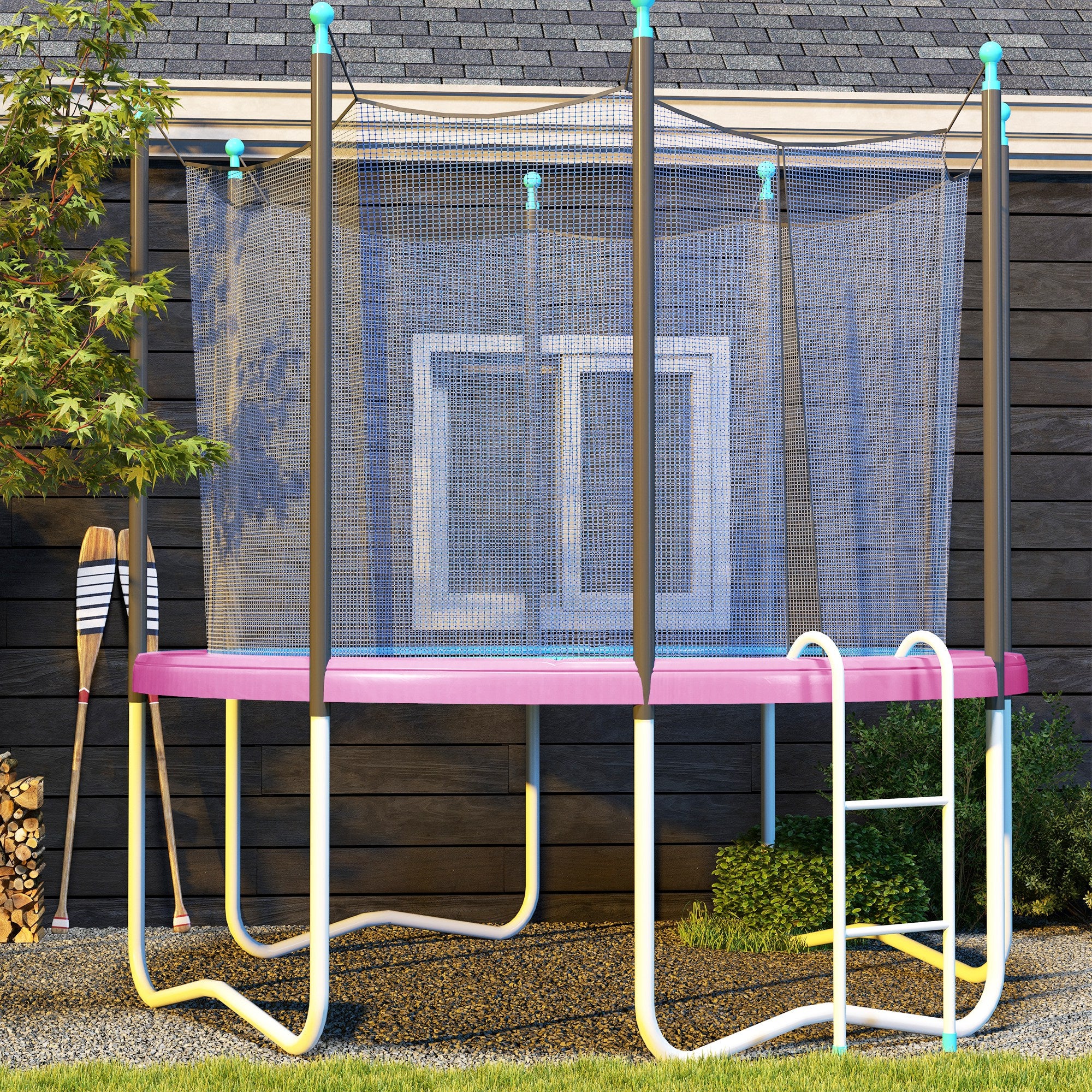 SPORTNOW 10FT Trampoline Spring Cover, Plastic Trampoline Pad Replacement with Elastic Cord, Waterproof, UV Resistant and Tear-Resistant, Pink - North Peak Garden Furniture