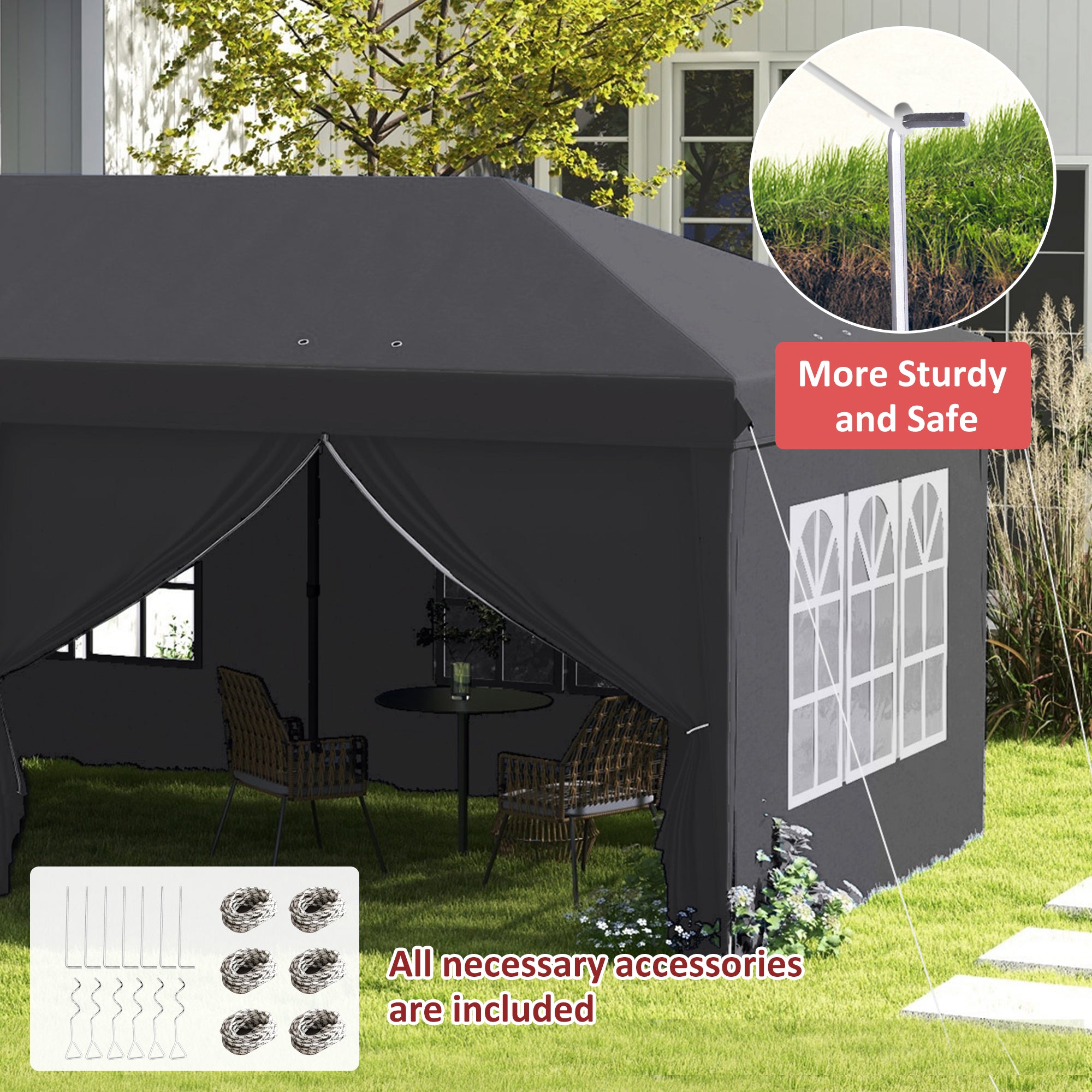 Outsunny 3 x 6m Pop-Up Gazebo, with Curtain Walls and Windows - Grey - North Peak Garden Furniture