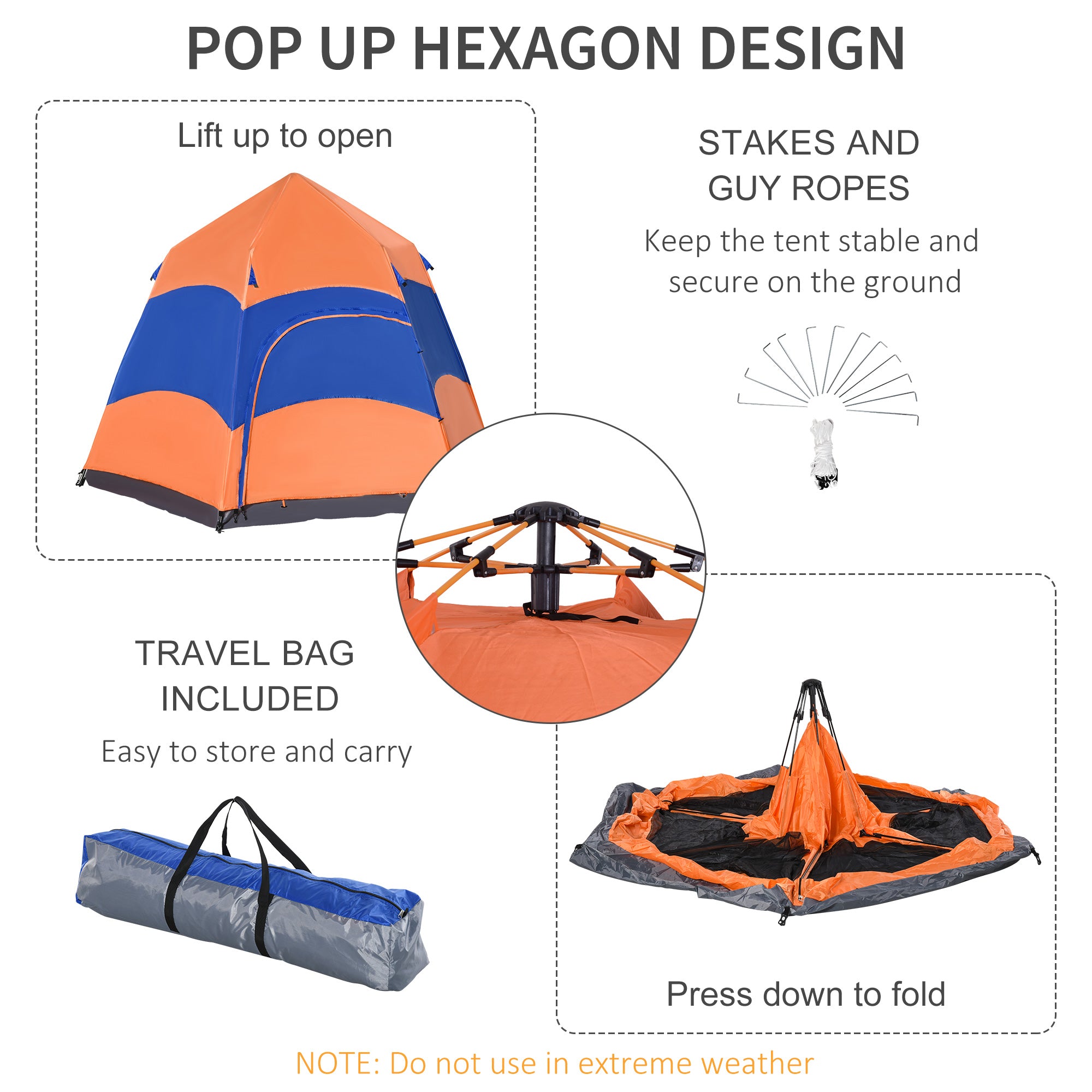 Outsunny Hexagon Pop Up Tent for Six, Portable Shelter for Camping, Festivals, Hiking, Family Use