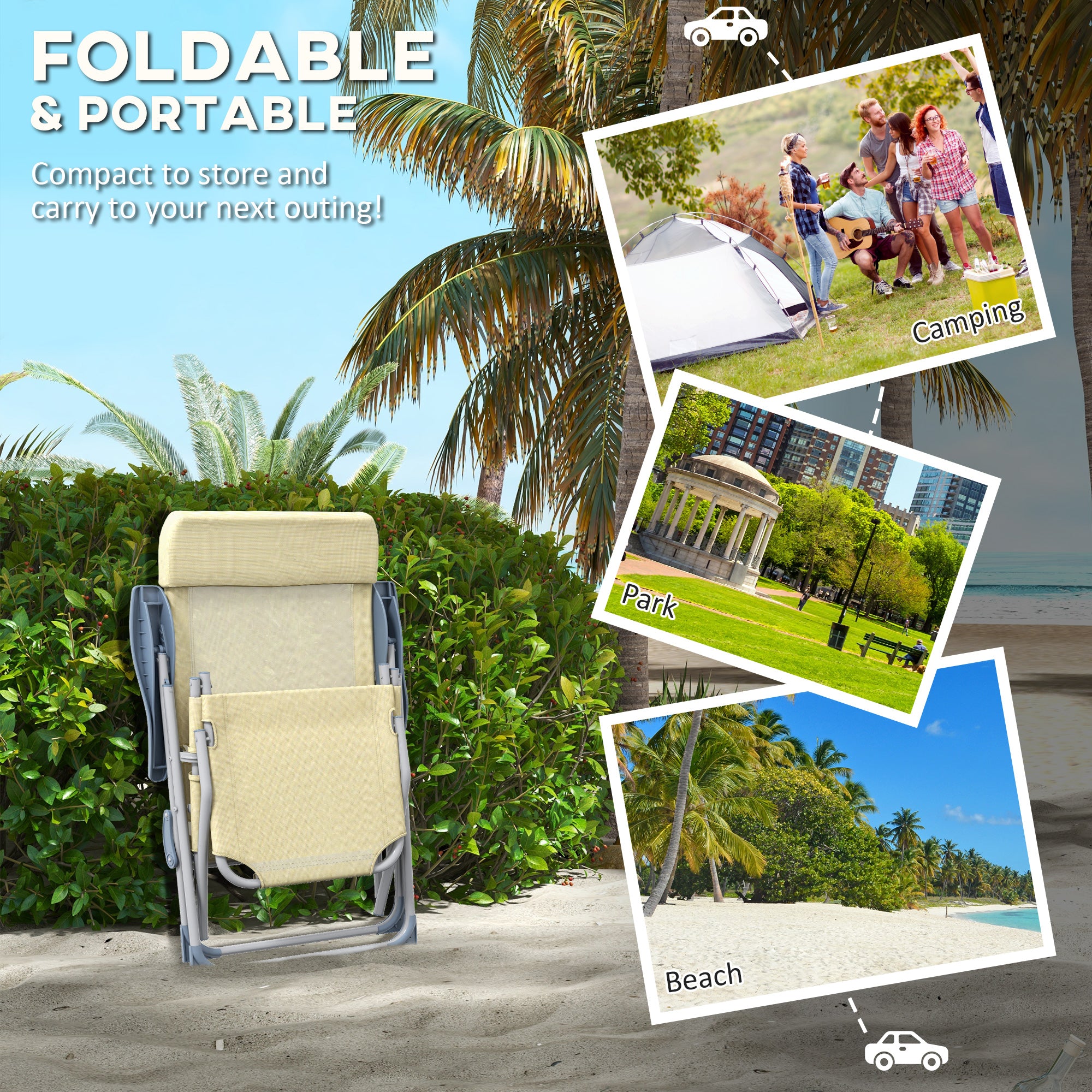 Outsunny Set of Two Sun Loungers, with Five-Position Adjustable Backs - Beige - North Peak Garden Furniture