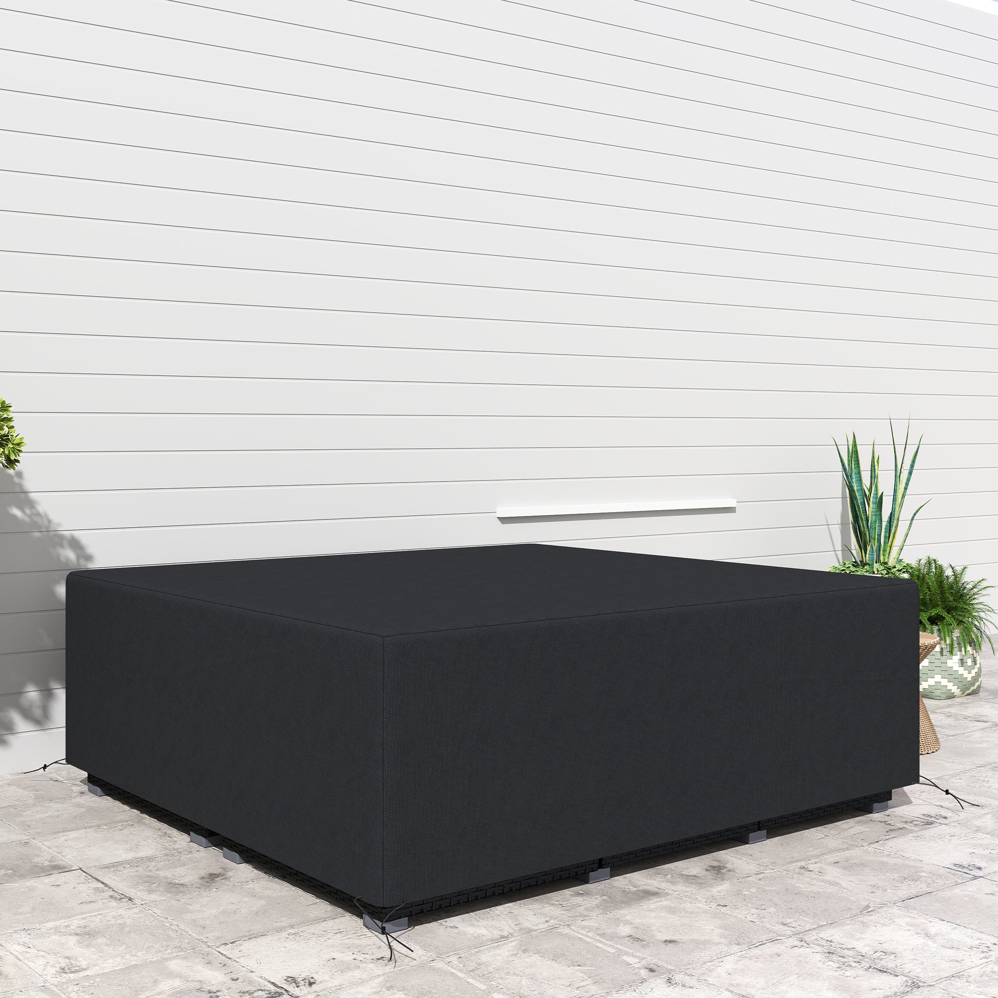 Outsunny 600D Oxford Outdoor Garden Furniture Sofa Set Cover, Waterproof Anti-UV Rattan Sun Lounger Protection Protector Cover, 225L x 210W x 70Hcm, Black - North Peak Garden Furniture