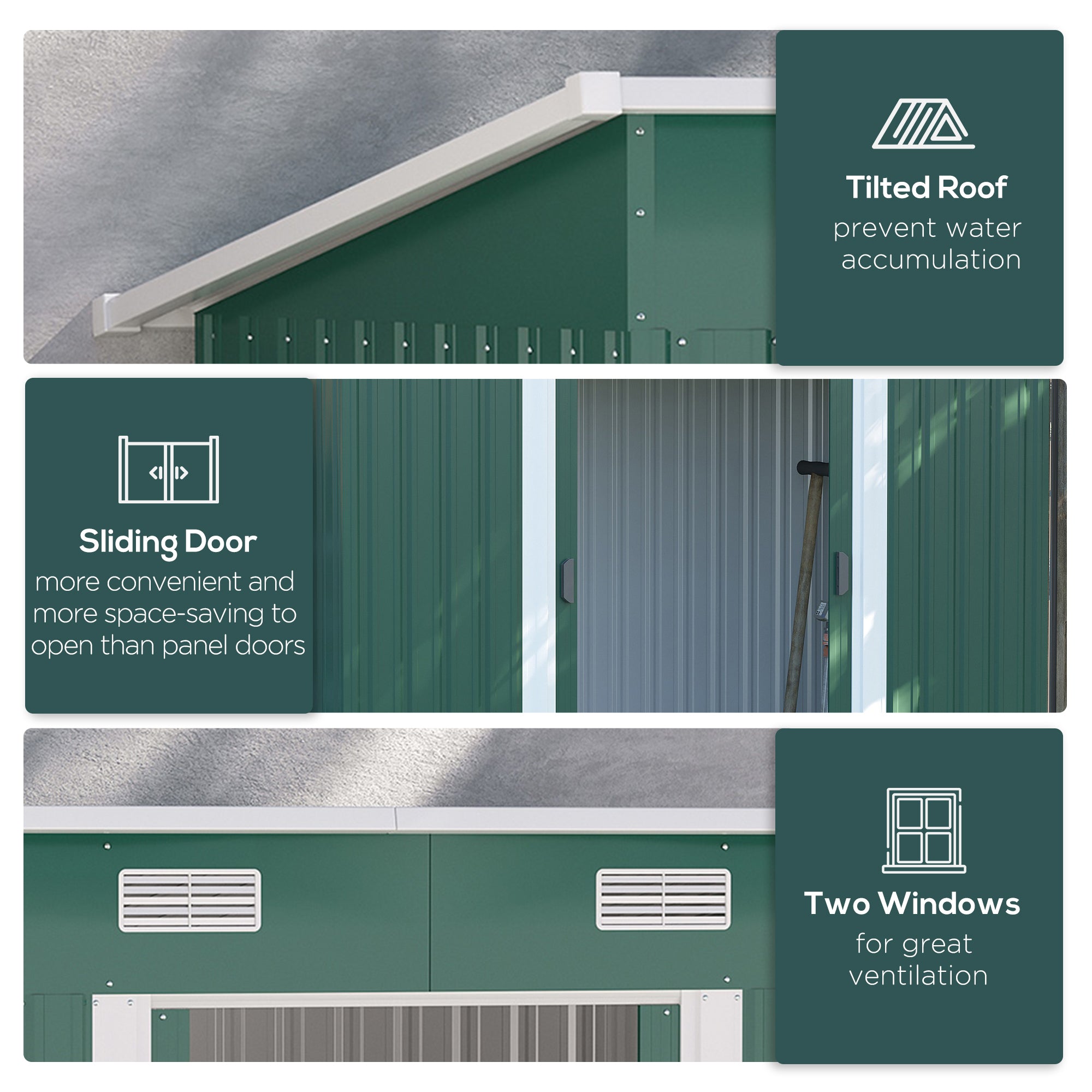 Outsunny 7 x 4ft Outdoor Storage Shed with Foundation Kit, Lean to Metal Garden Shed for Log, Rubbish Bin, Tool, Lawnmower, Bike, Patio and Lawn Use, Green - North Peak Garden Furniture